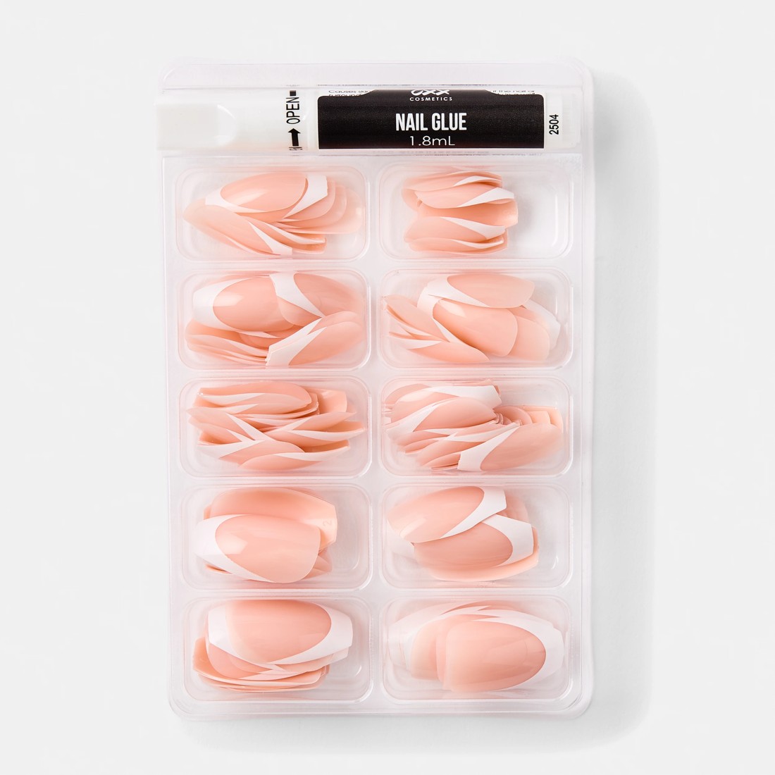 3 OXX Cosmetics 100 Pack Artificial Nails with Adhesive - Coffin Shape, French Tip, 3 of 5