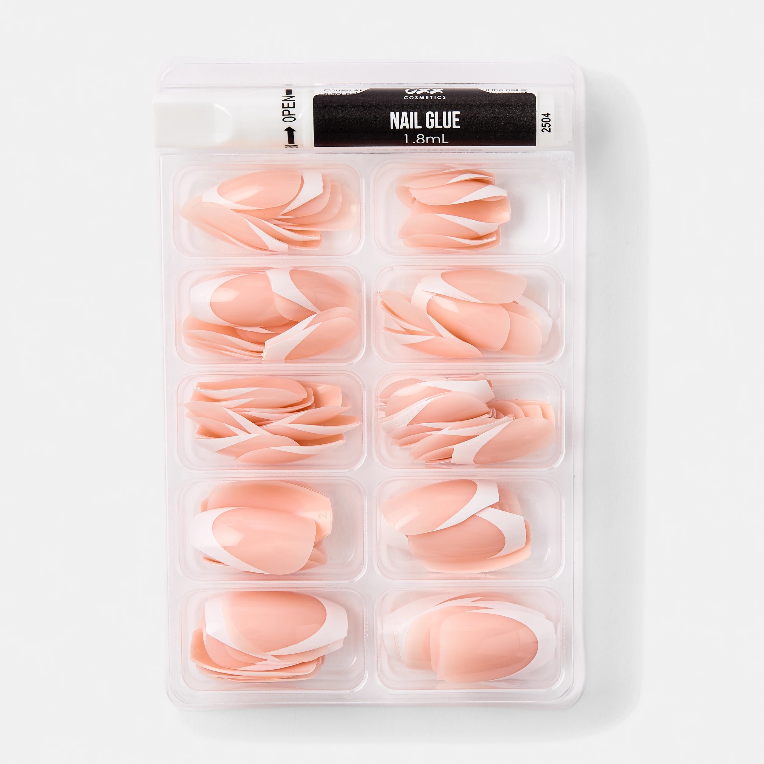 3 OXX Cosmetics 100 Pack Artificial Nails with Adhesive - Coffin Shape, French Tip, 3 of 5