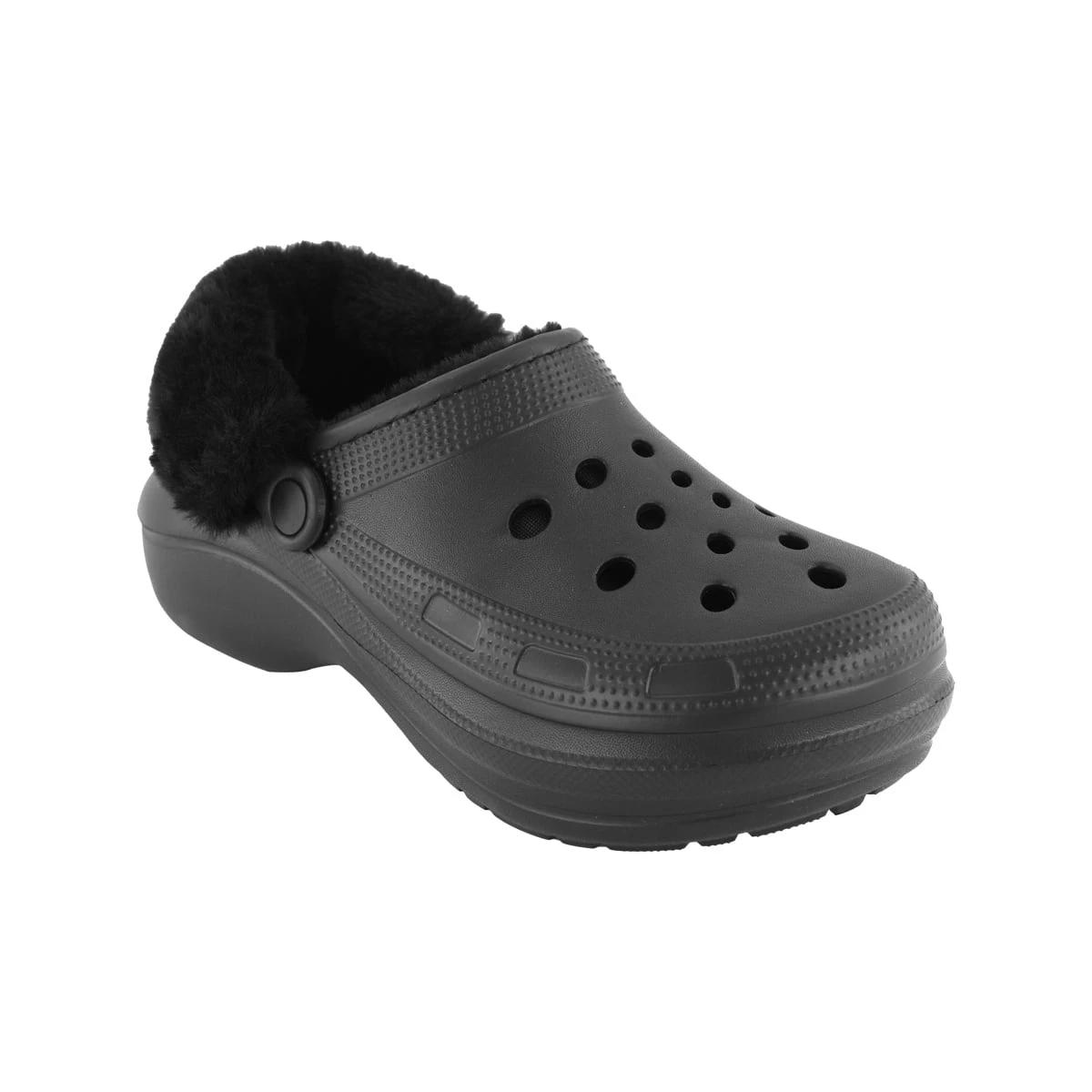 1 Faux Fur Lined Platform Clogs Black, 1 of 4
