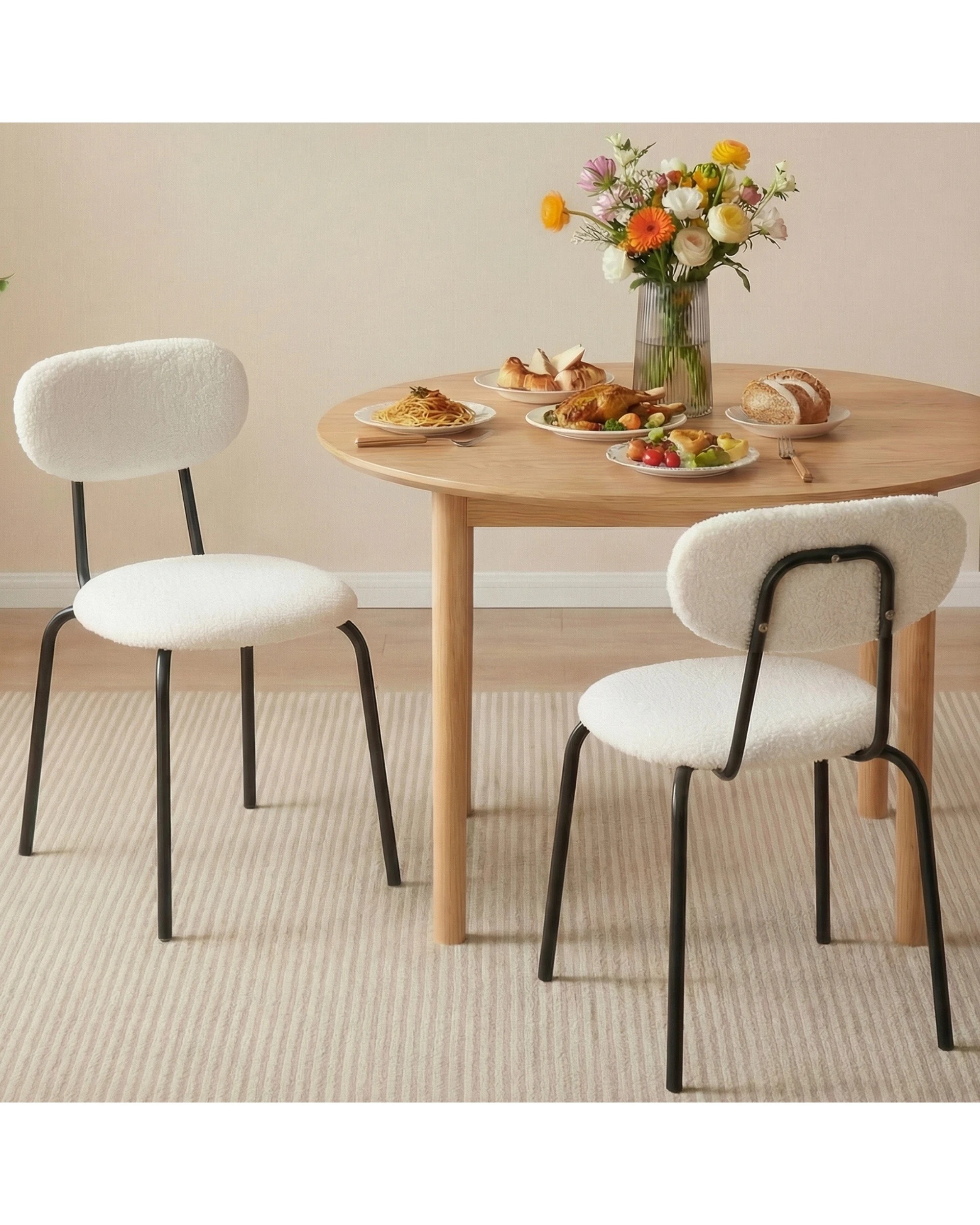 3 Advwin Dining Chairs Set of 6 Round Kitchen Seating - Beige, 3 of 4