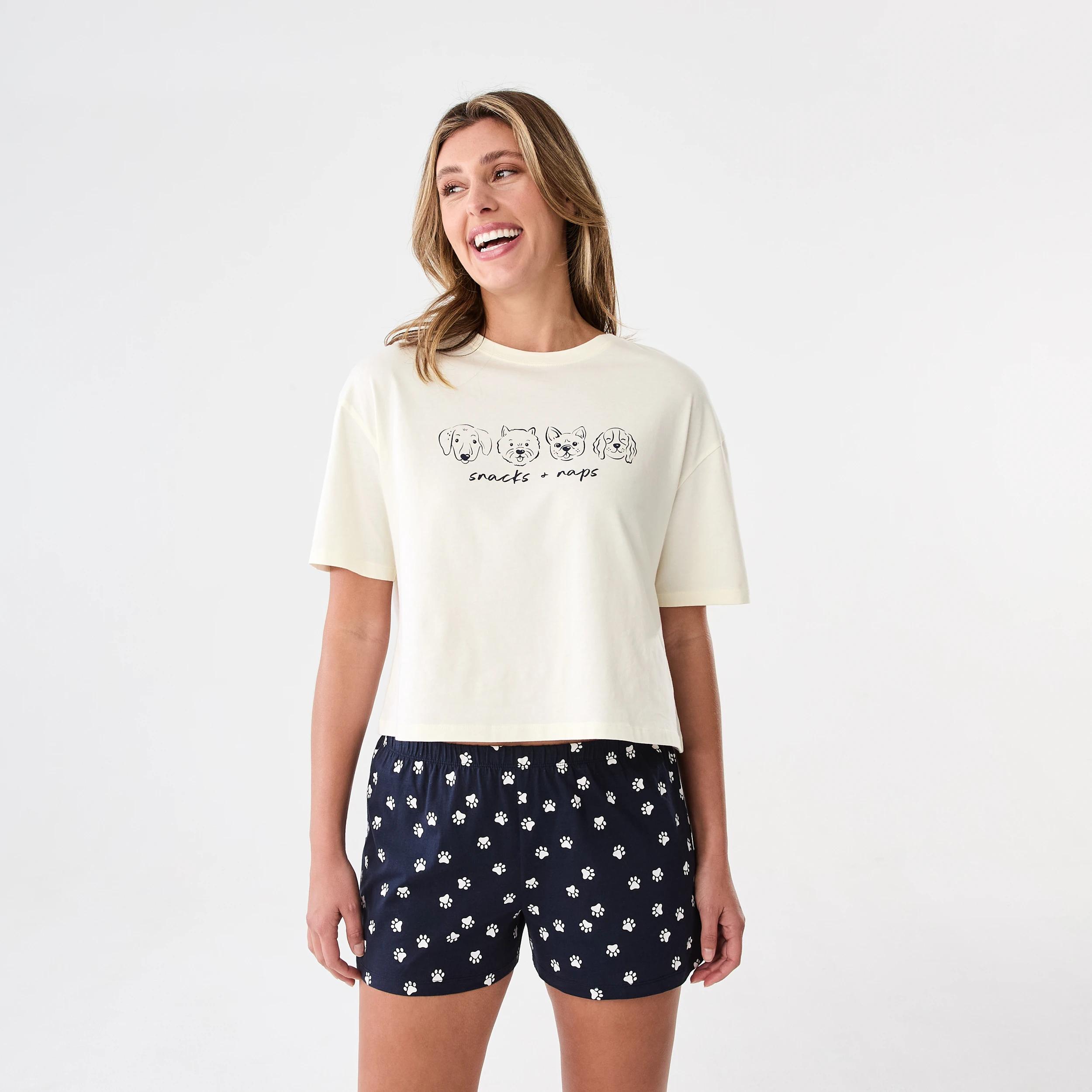 1 Knit T-shirt and Shorts Pyjama Set DOG FACES NAVY BLAZER, 1 of 8