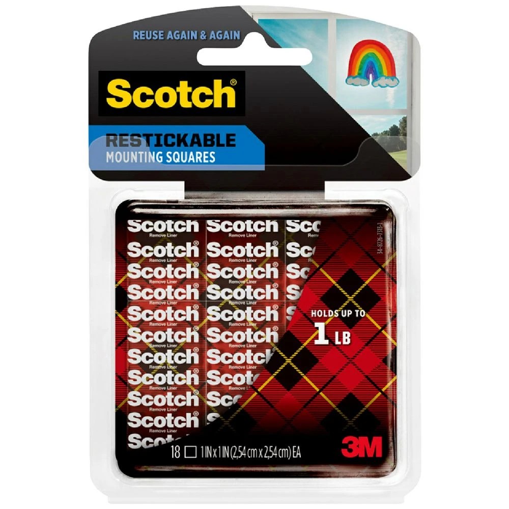 1 Scotch Restickable Mounting Tabs 25.4 x 25.4mm 18 Pack, 1 of 5