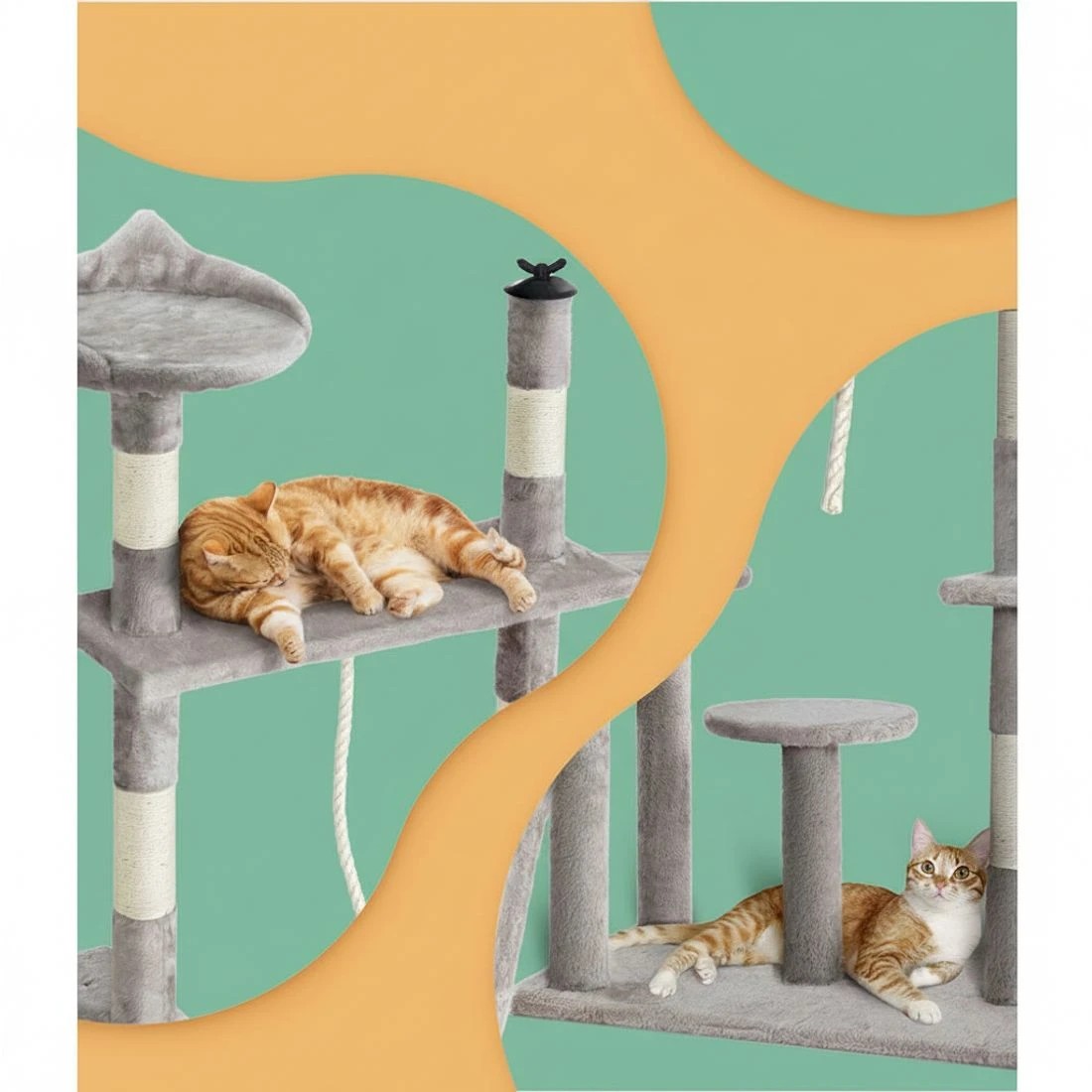 5 i.Pet Cat Tree 135cm Tower Scratching Post Scratcher Wood Condo House Toys - Grey, 5 of 5