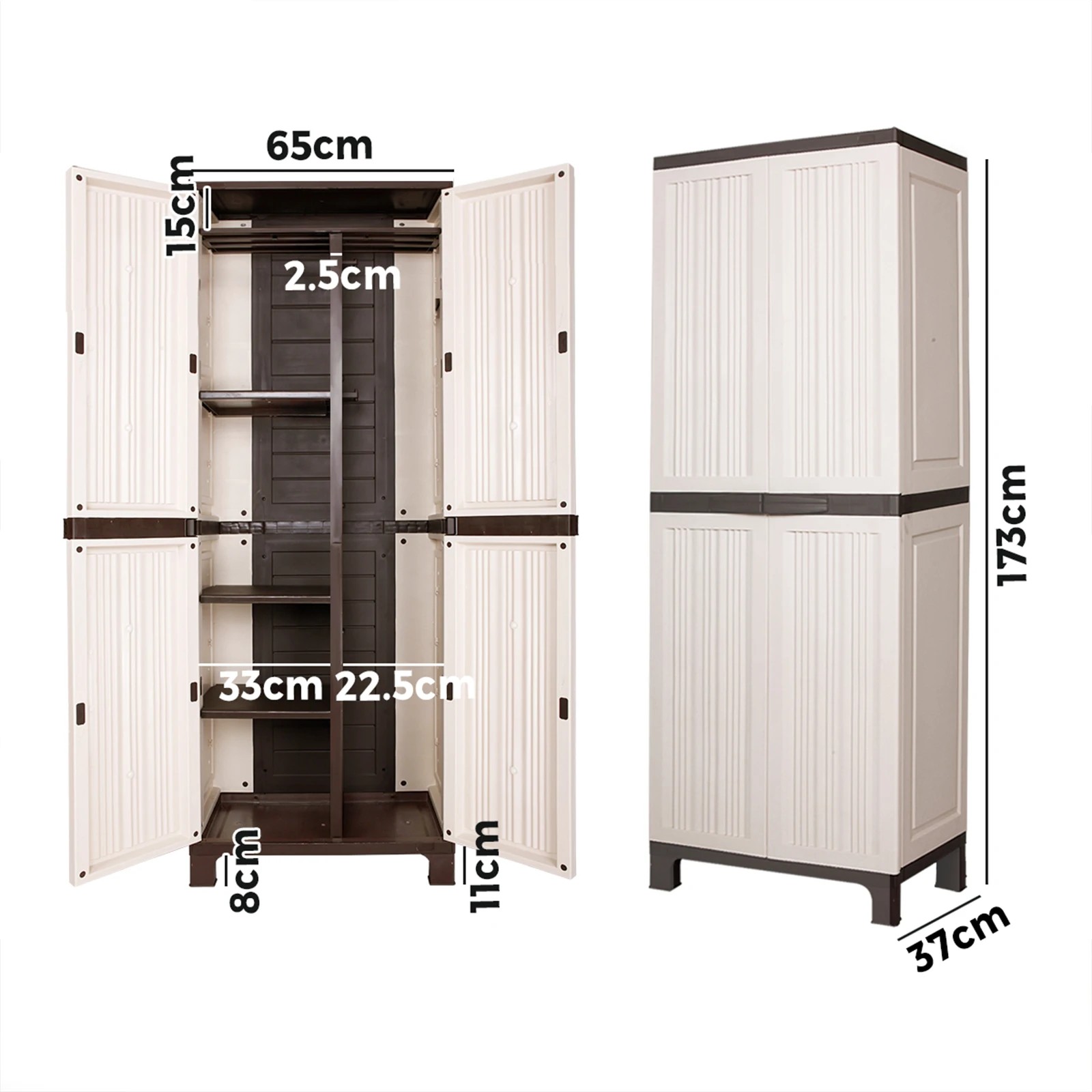 2 Livsip Outdoor Storage Cabinet Box Garage Garden Cupboard Adjustable Lockable - Beige, 2 of 7