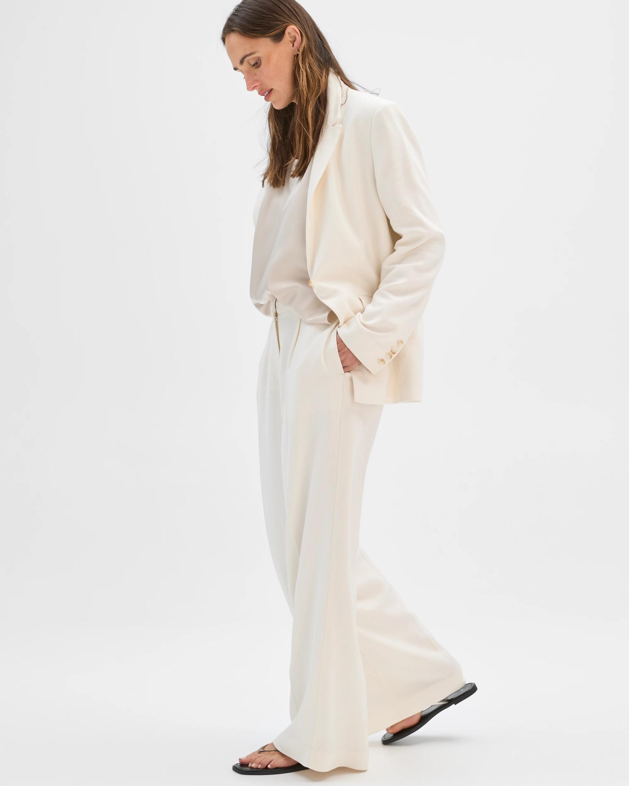 3 Preview European Linen Blend Tailored Wide Leg Pants CLOUD DANCER, 3 of 7