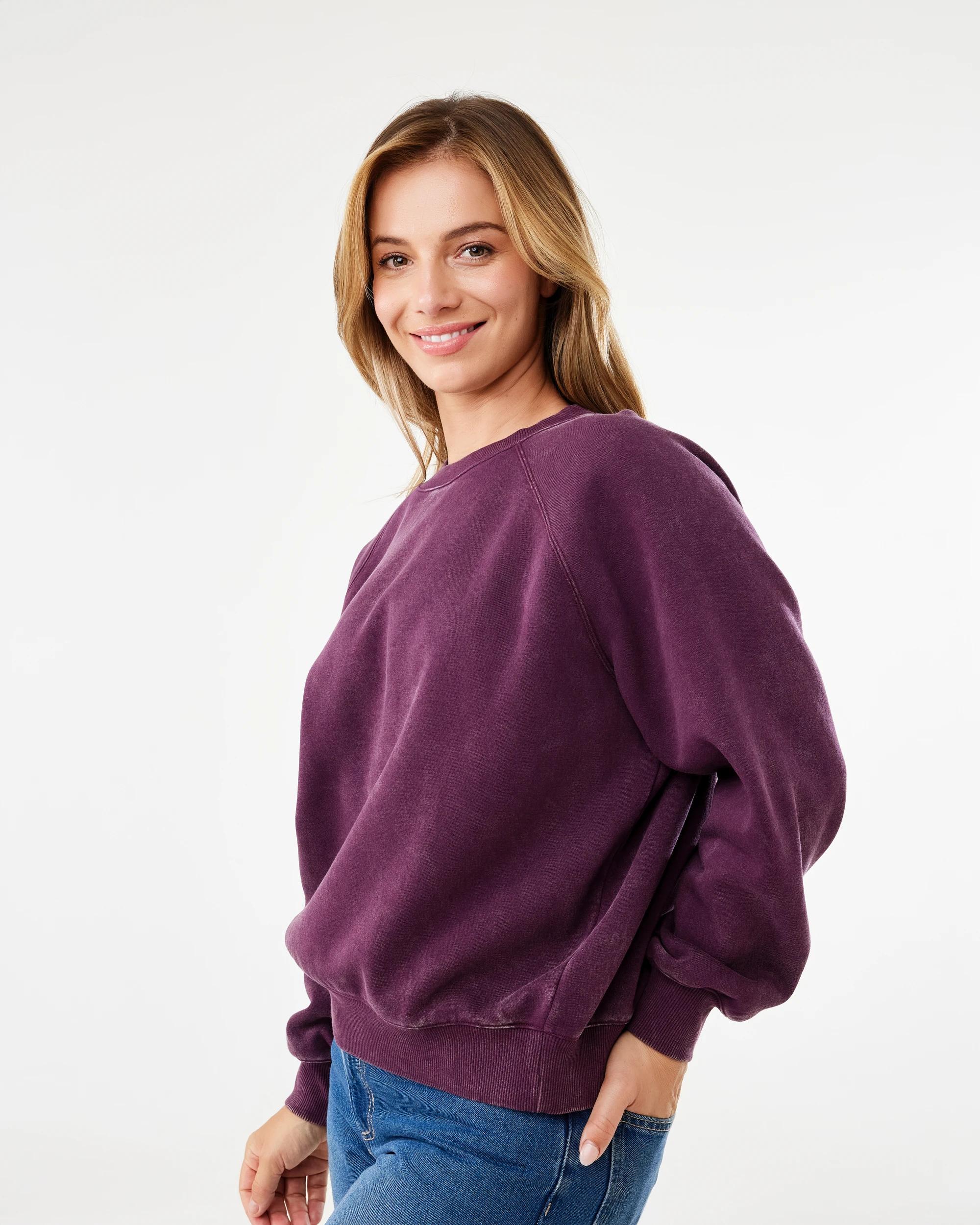 2 Long Sleeve Washed Sweatshirt Drk Mulbry, 2 of 6