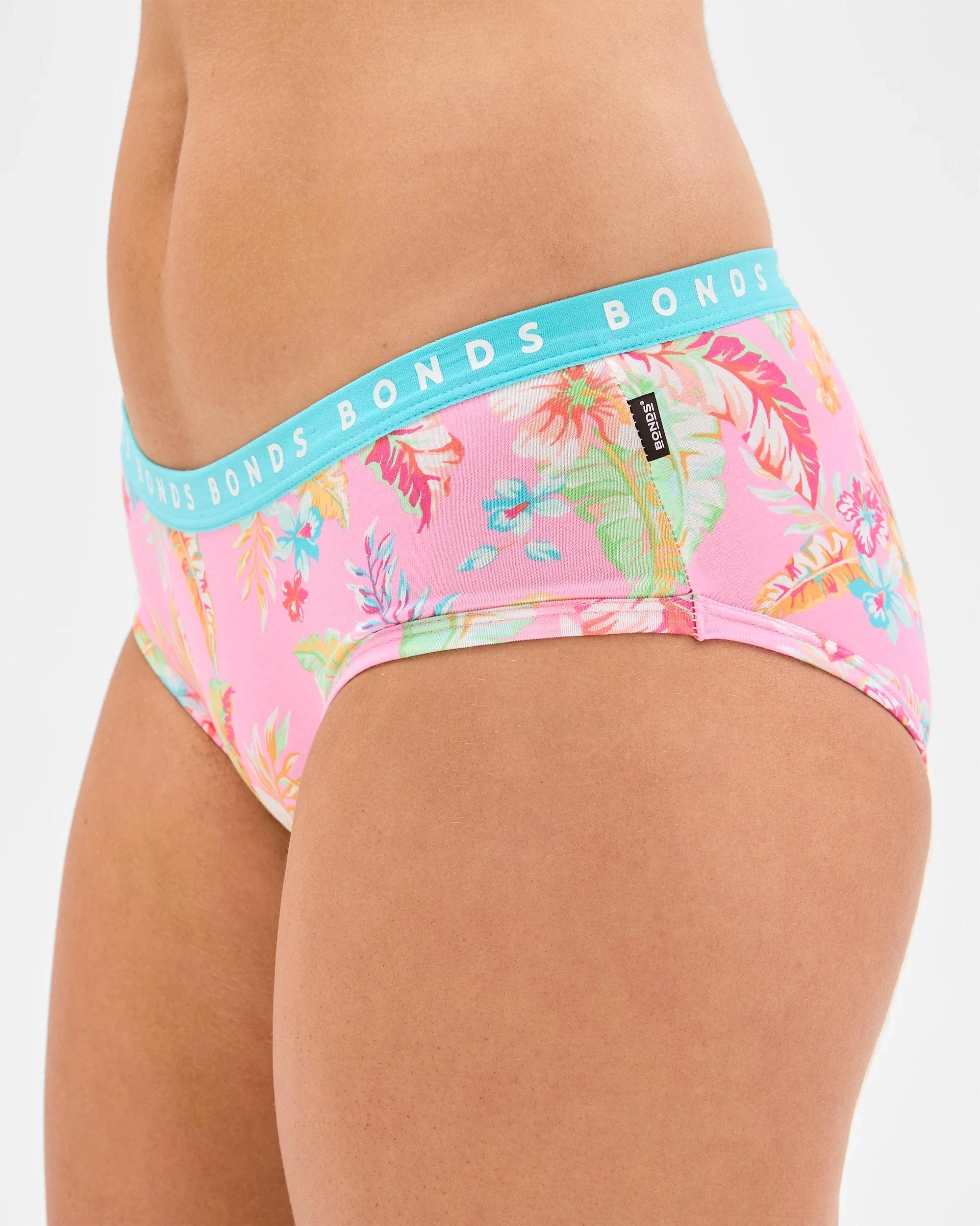 3 Womens Hipster Boyleg Briefs 2 Pack - Bonds PINK FLORAL/BLUE, 3 of 4