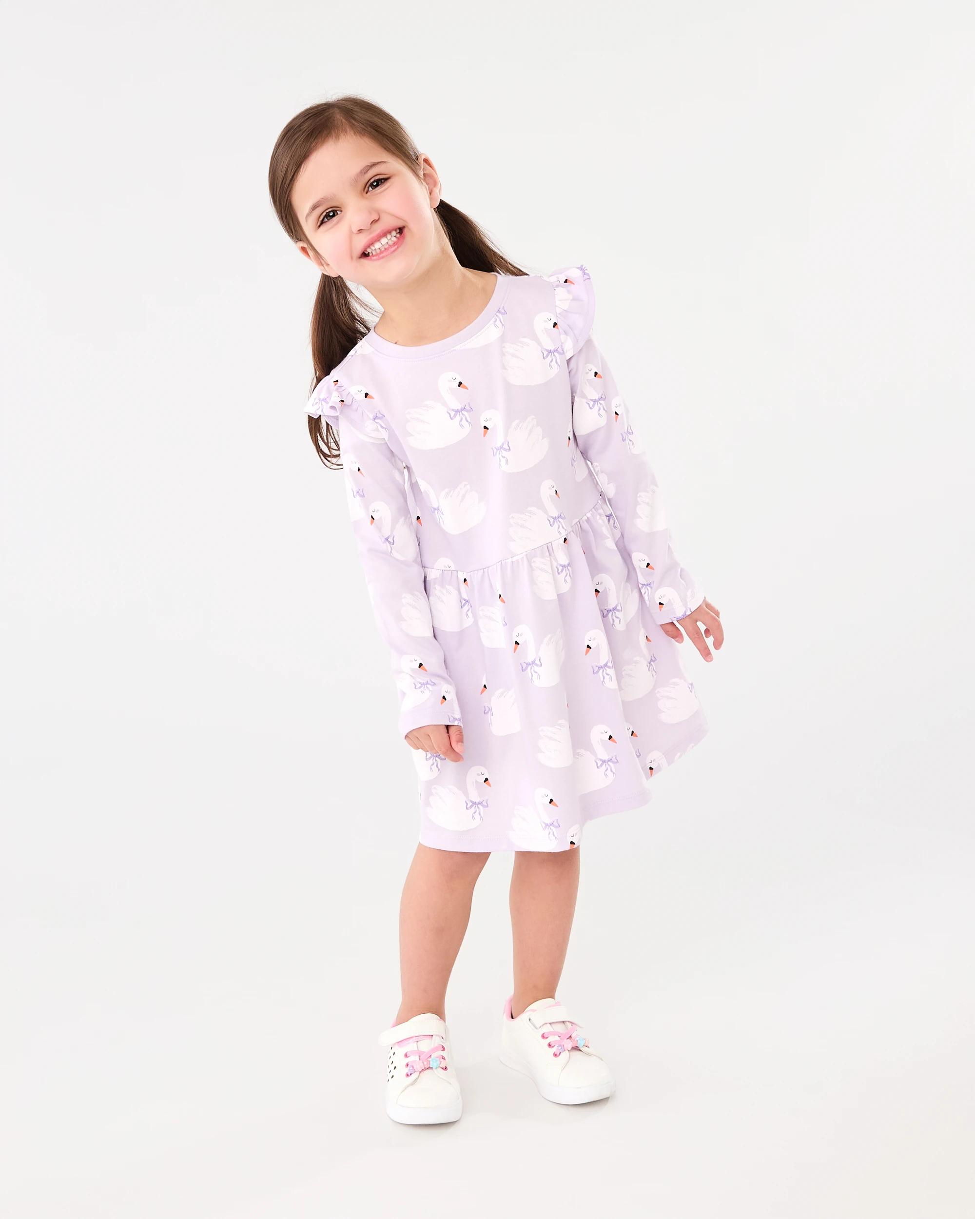 8 Long Sleeve Jersey Dress Prpl Swans, 8 of 9