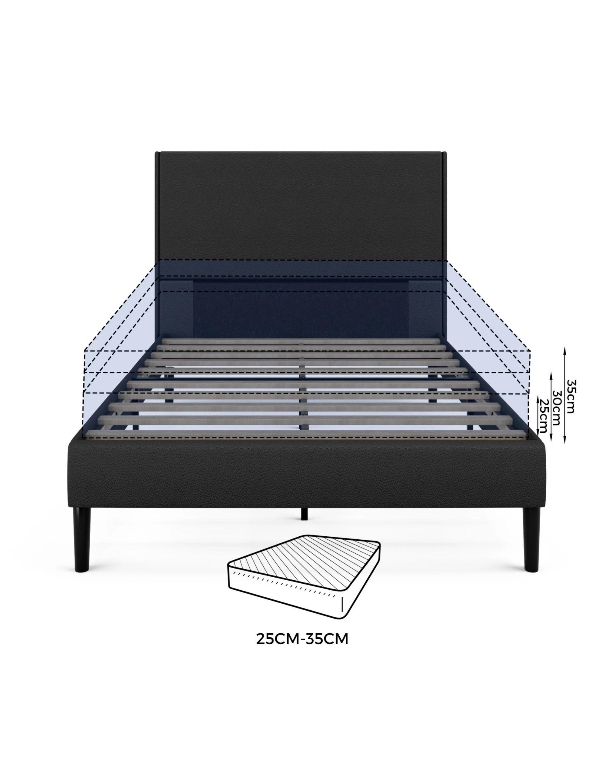 4 Advwin Bed Frame Single Size Mattress Base Upholstered Platform - Black, 4 of 7