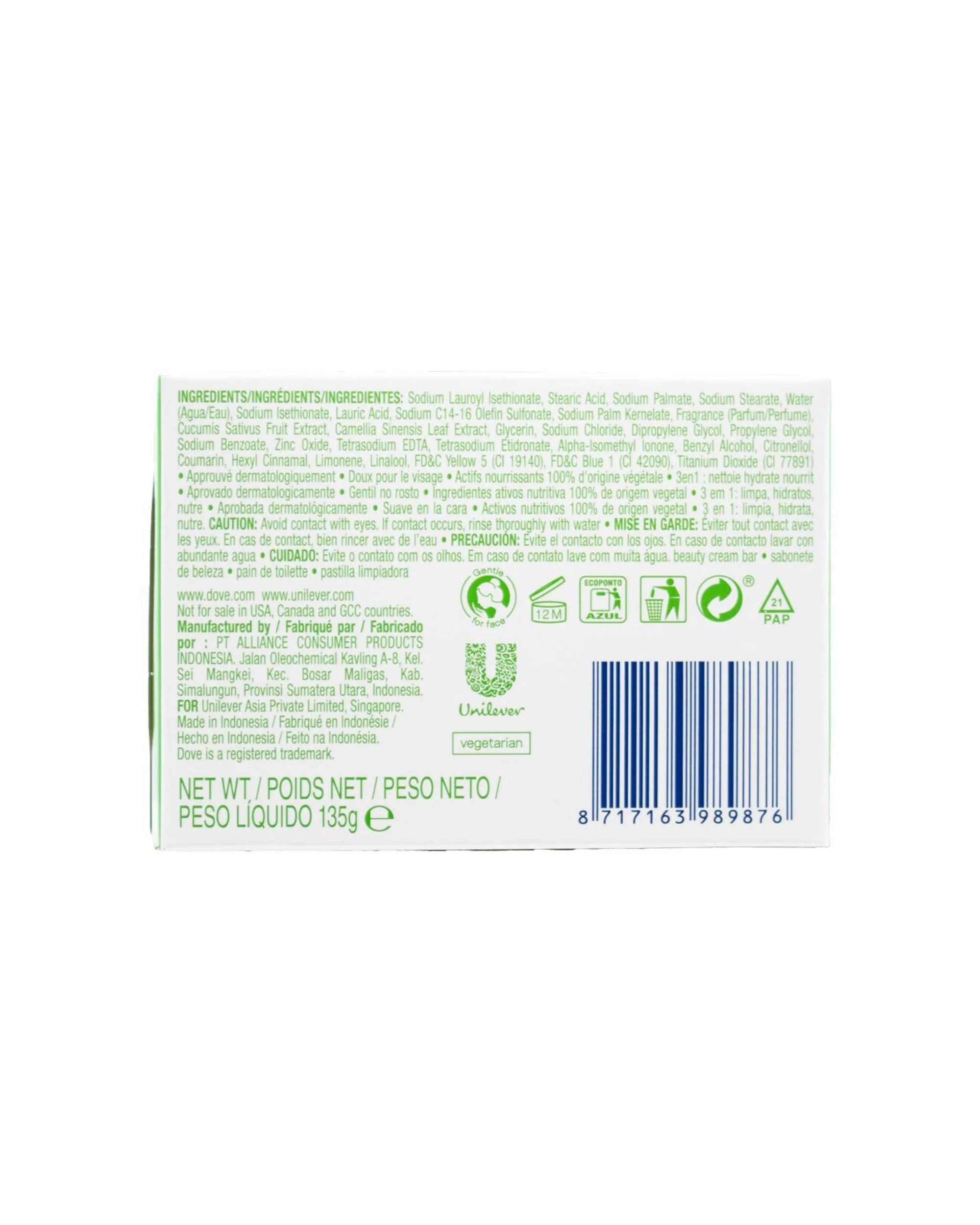2 Dove Beauty Soap Bar With Cucumber & Tea Scent Refreshing 135g - Plain, 2 of 2