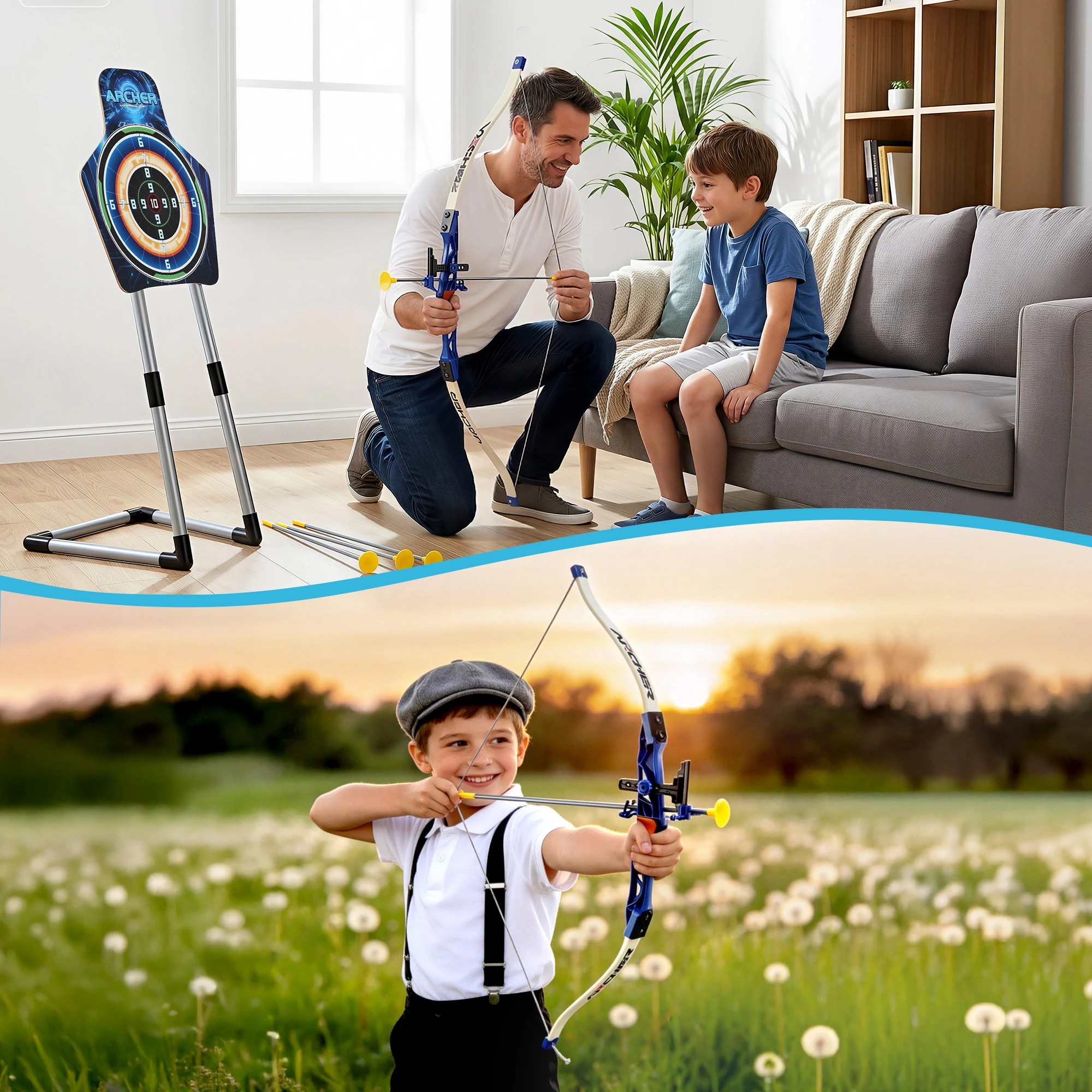 7 Keezi Kids Bow & Arrow Set w/ Standing Target, Suction Cup Arrows, Goggles, 7 of 10