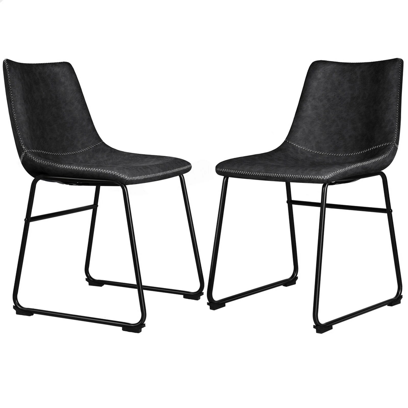 1 Alfordson 2x Dining Chairs Kitchen Lounge Cafe Seat Retro PU Leather - Black, 1 of 10