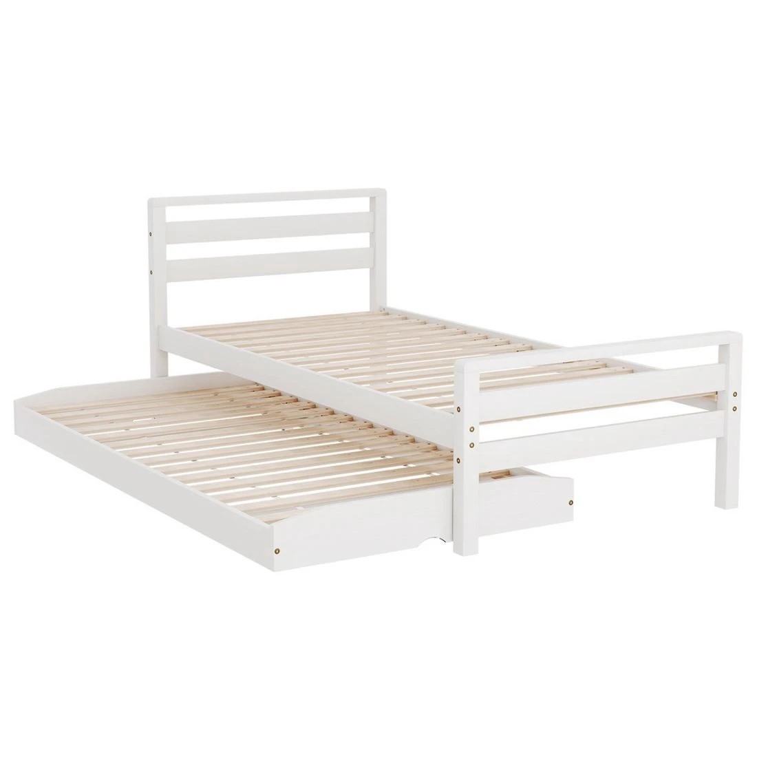 1 Artiss Bed Frame Single Size 2-in-1 Trundle Wooden  AVIS - White, 1 of 7