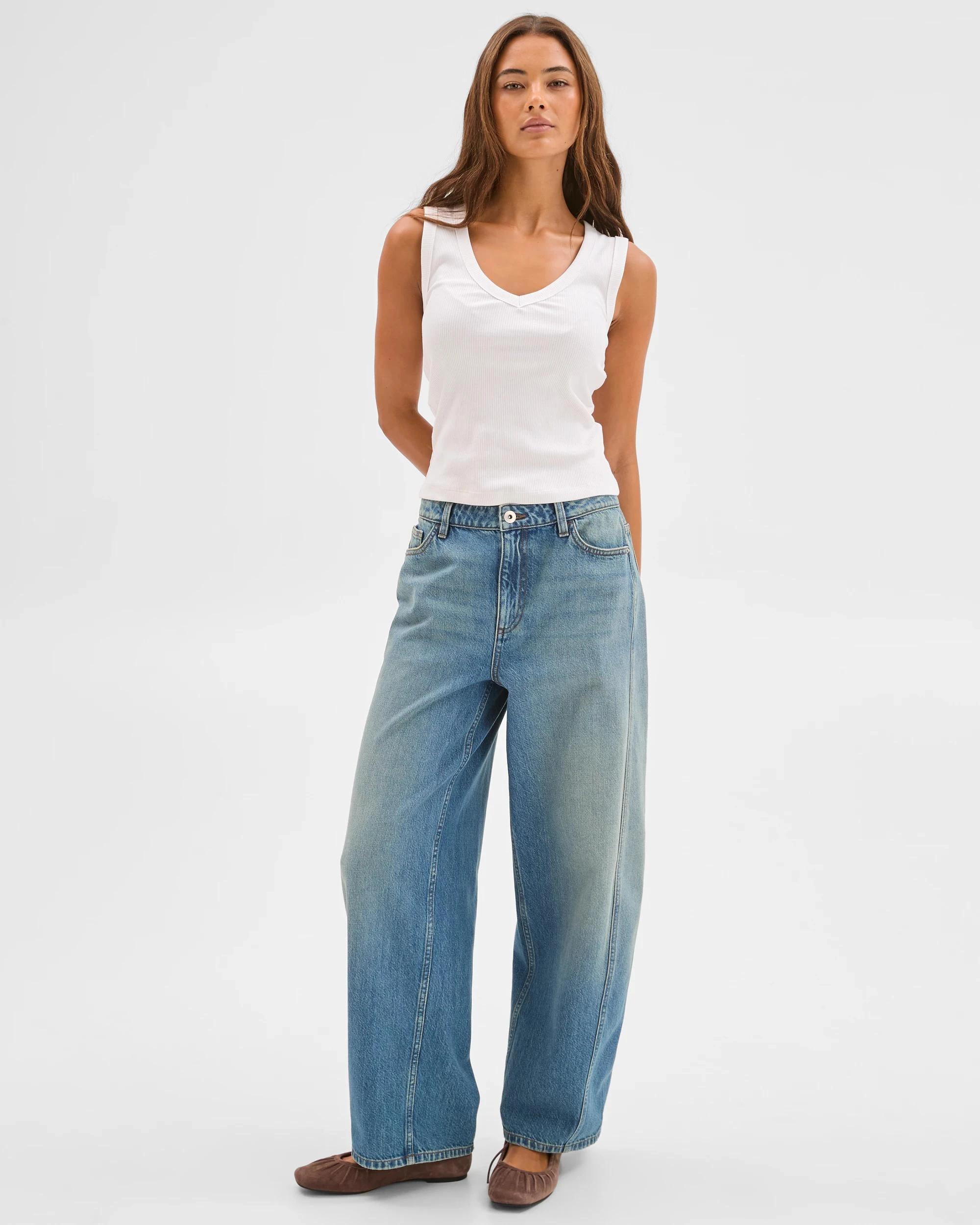 1 Lily Loves Barrel Leg Denim Jeans OKINAWA BLUE, 1 of 7