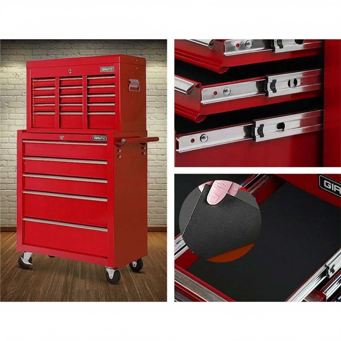 2 Giantz 14 Drawer Tool Box Cabinet Chest Mechanic Garage Storage Trolley - Red, 2 of 6