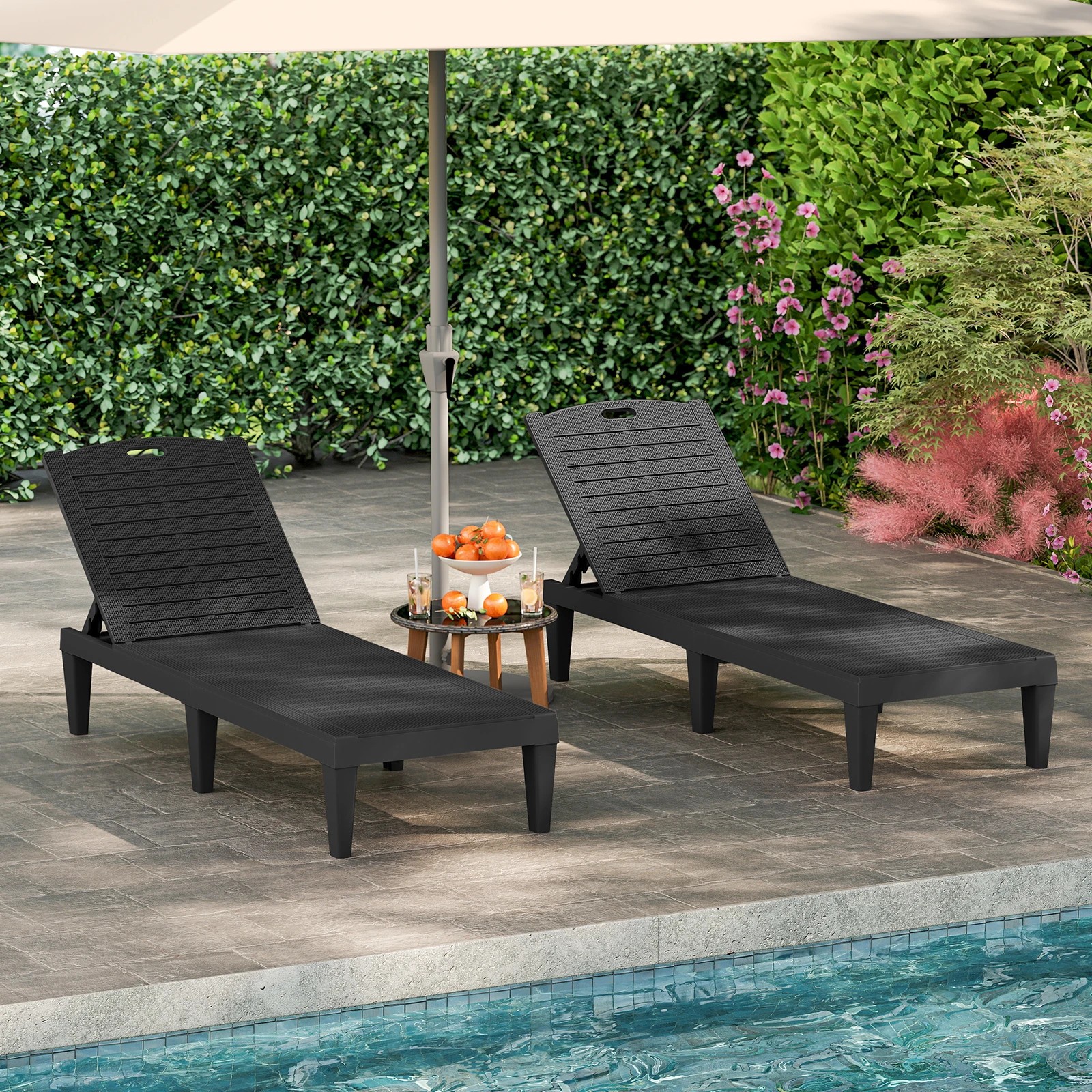 3 Costway 2x Outdoor Lounge Chairs PP Recliner Lounger w/4-Position Backrests - Black, 3 of 6
