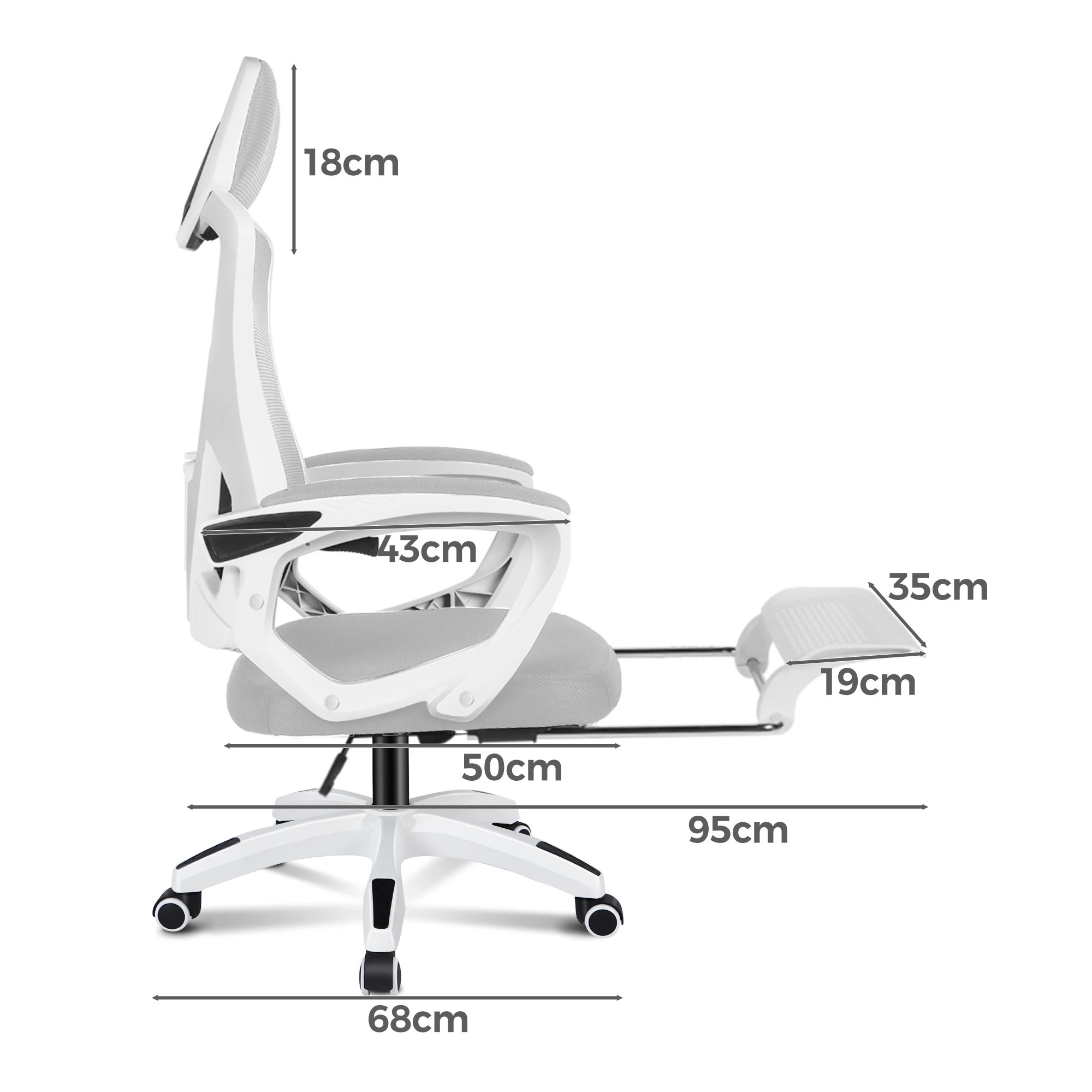 7 Alfordson Mesh Office Chair Gaming Executive Computer Recliner Study Work Seat - White Grey, 7 of 10