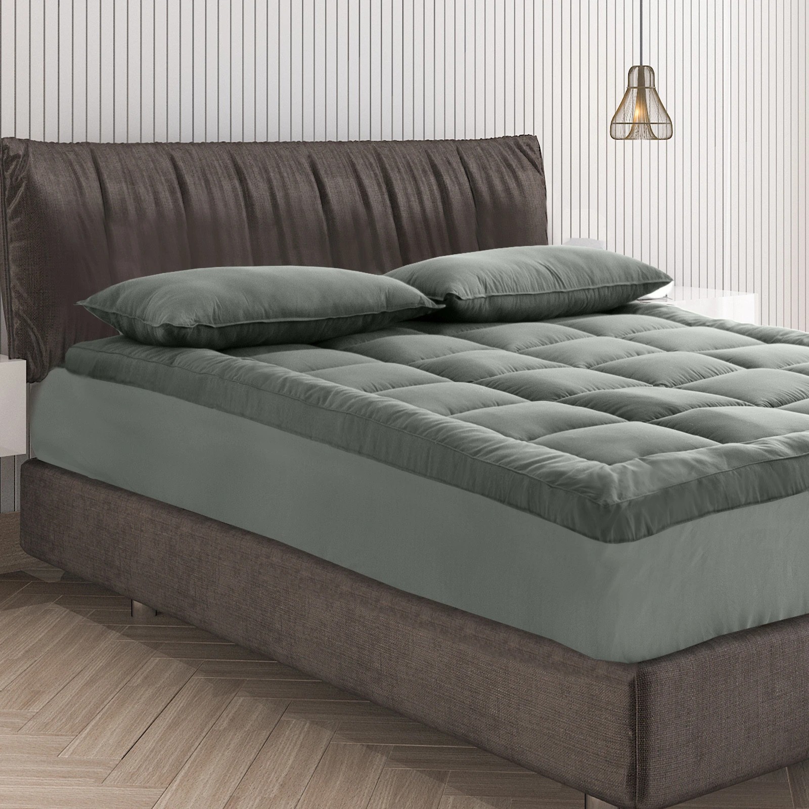 1 Royal Comfort 800GSM Bamboo Blend Mattress Topper 45cm Deep Skirt - Double Bed - Charcoal, 1 of 9