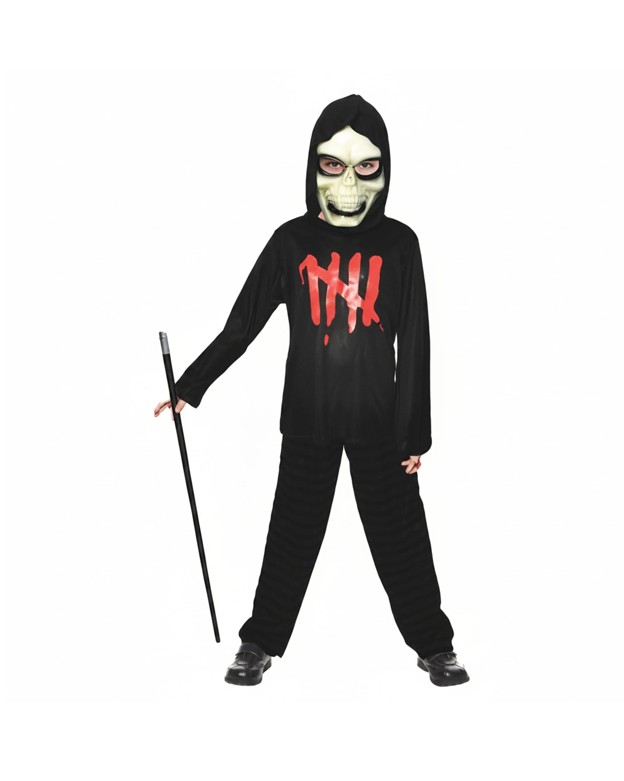 1 JD Party Devil Reaper Kids Halloween Costume With Hood Mask 6-9y - Black, 1 of 1
