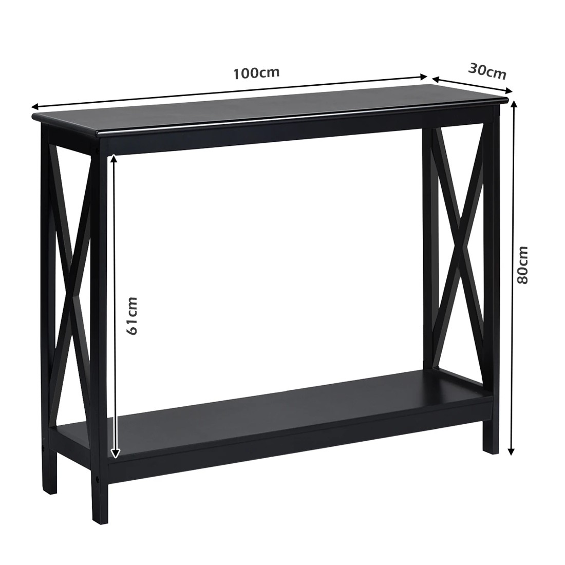 4 Costway 2-Tier Console Table X-Design Hall Table - Black, 4 of 5
