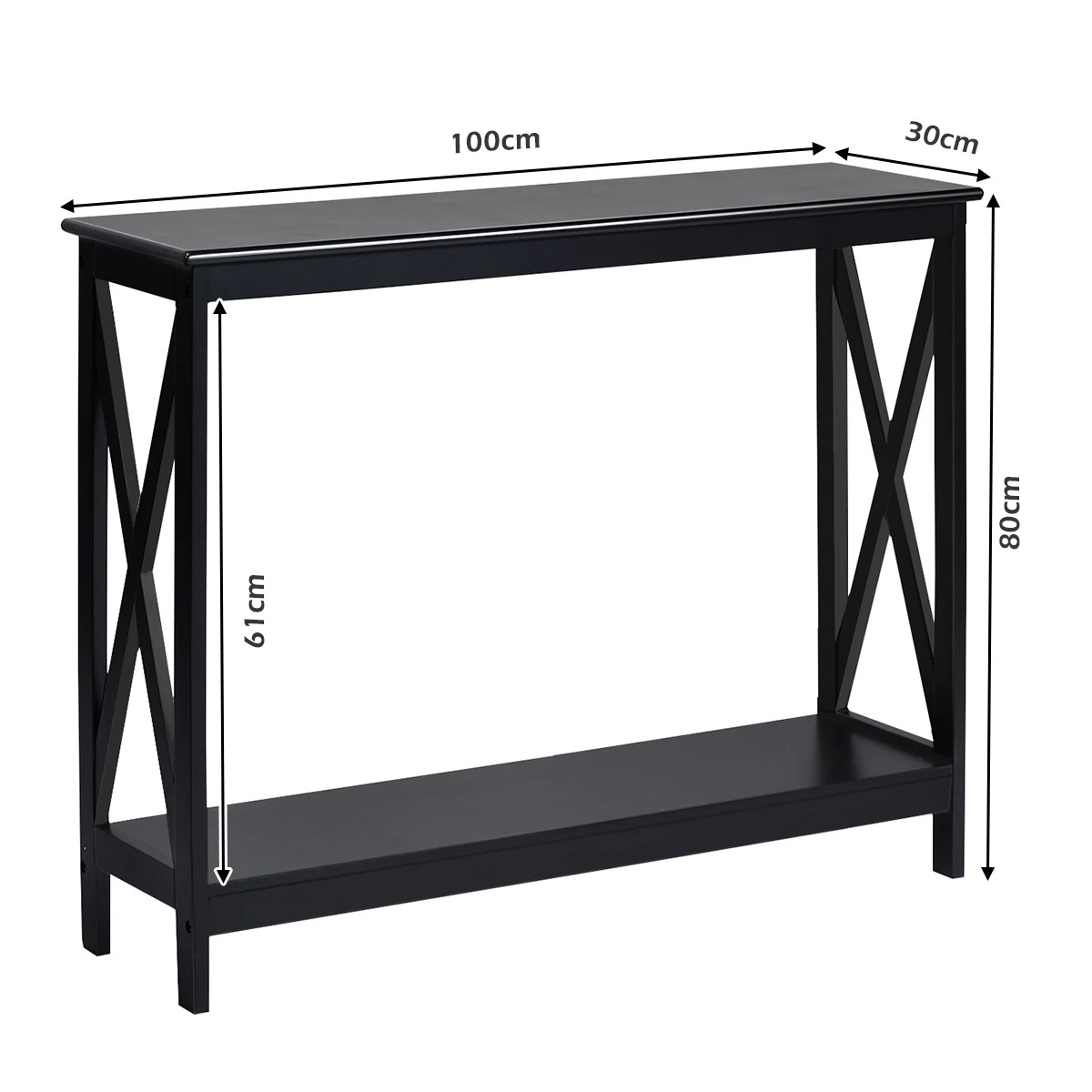 4 Costway 2-Tier Console Table X-Design Hall Table - Black, 4 of 5
