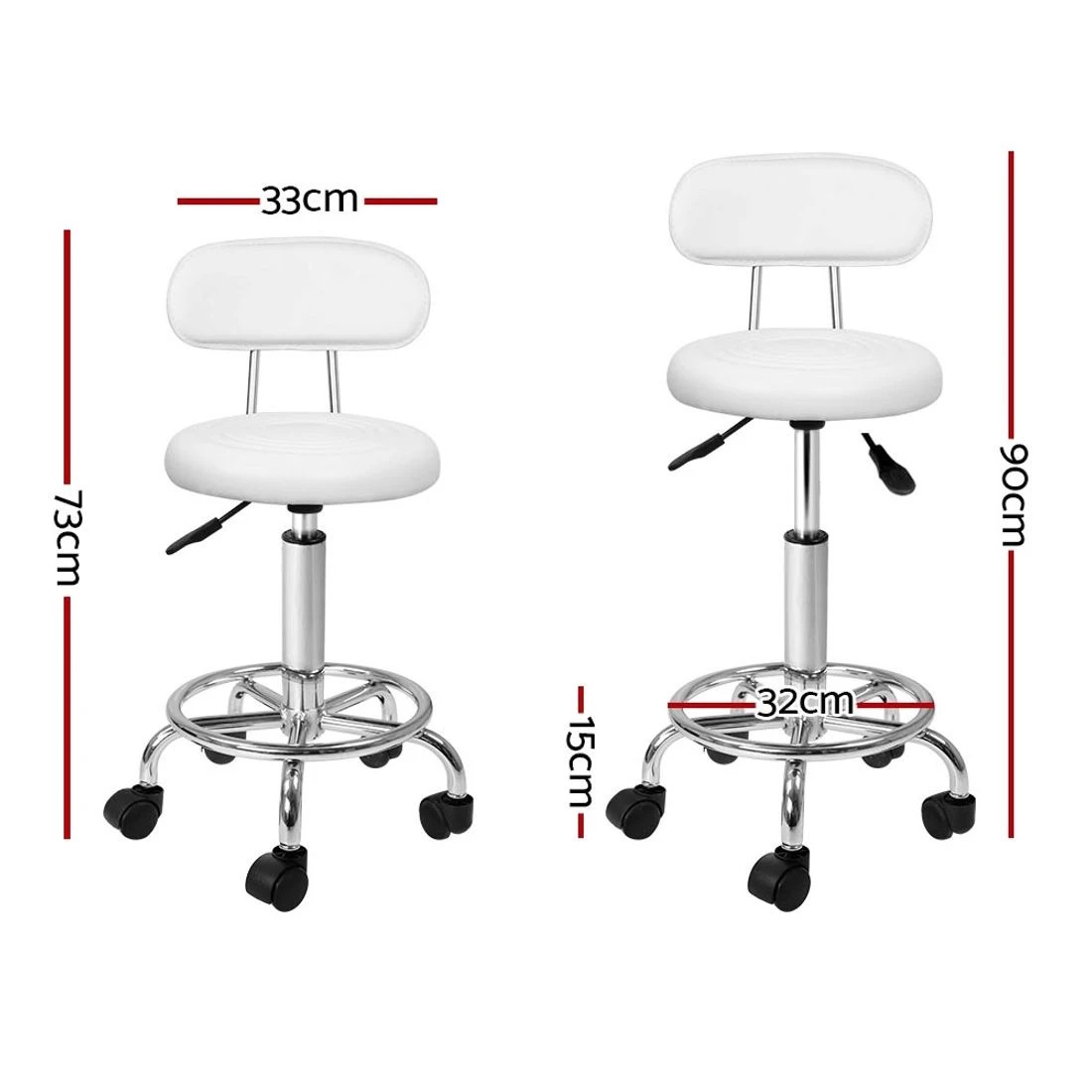 2 Artiss Salon Stool Swivel Chair Backrest - White, 2 of 5