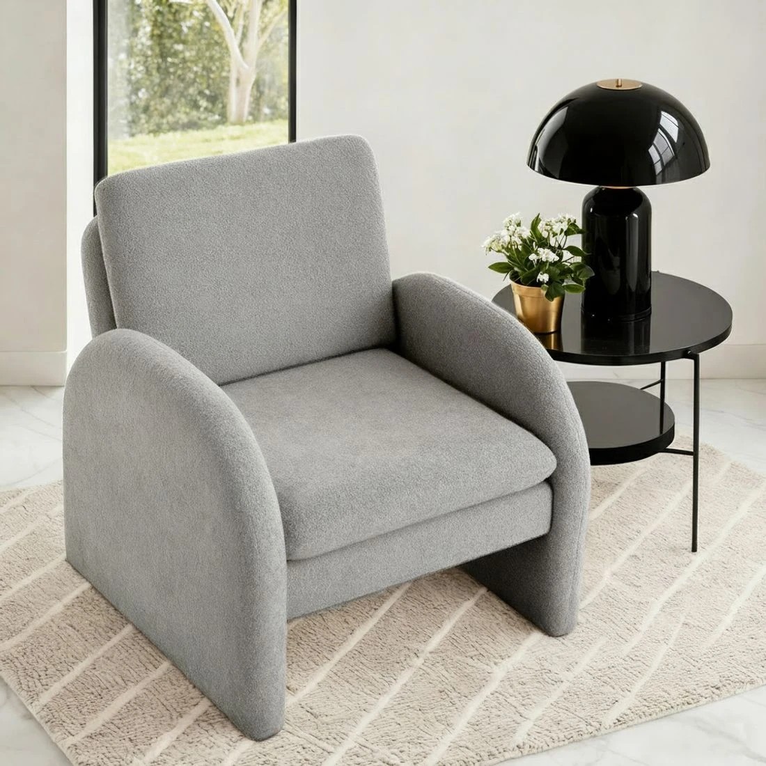 4 Artiss Armchair Accent Chair Lounge Tub Sofa Couch Curved Arm Seat Boucle - Grey, 4 of 6