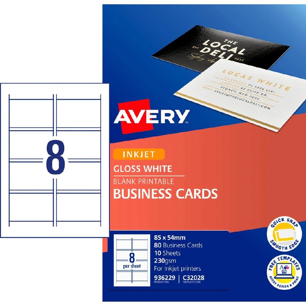 1 Avery Business Card Starter Kit 230gsm Glossy 80 Pack, 1 of 5