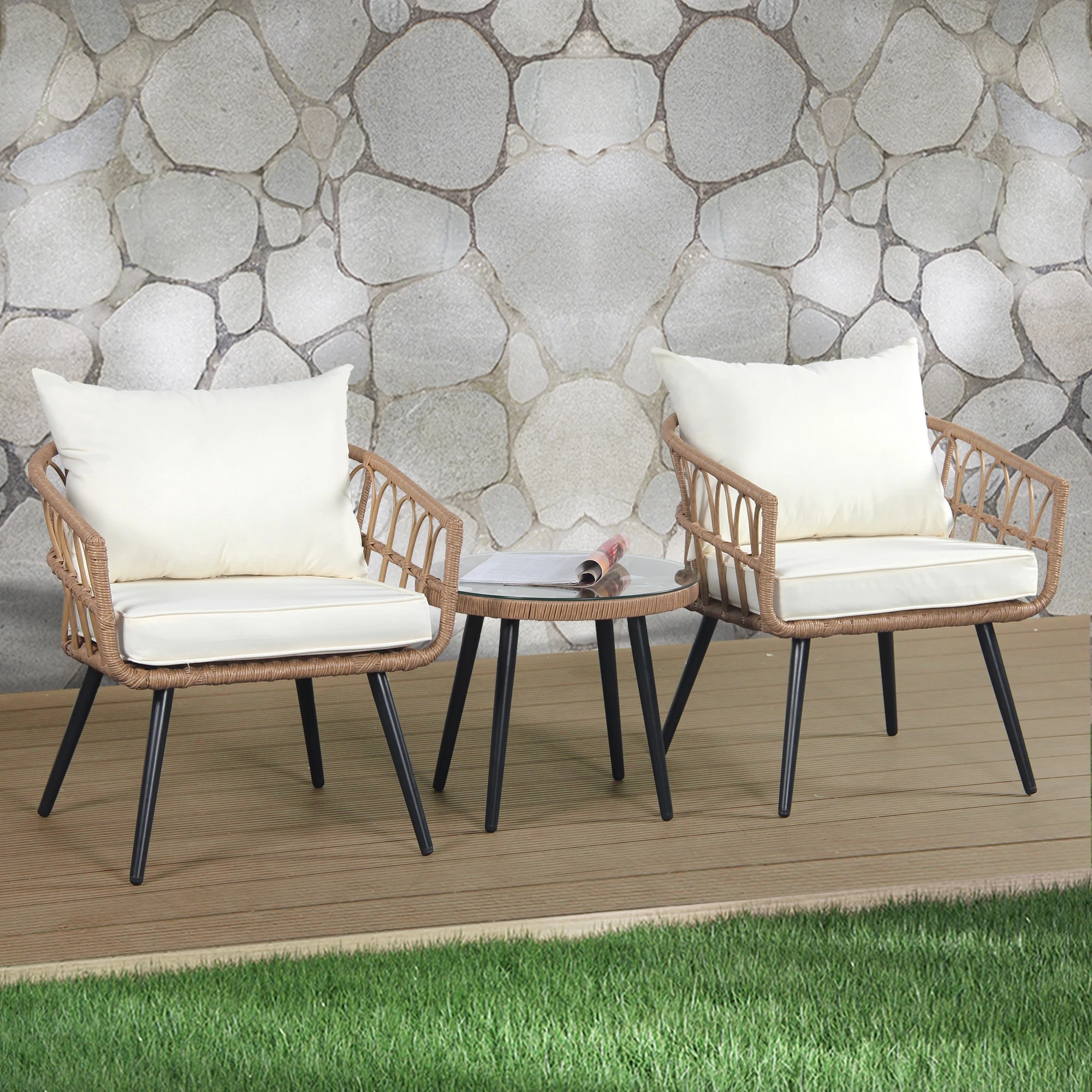 7 Levede 3Pcs Outdoor Table Sofa Chair Set Patio Furniture Garden Wicker Lounge - Grey, 7 of 7