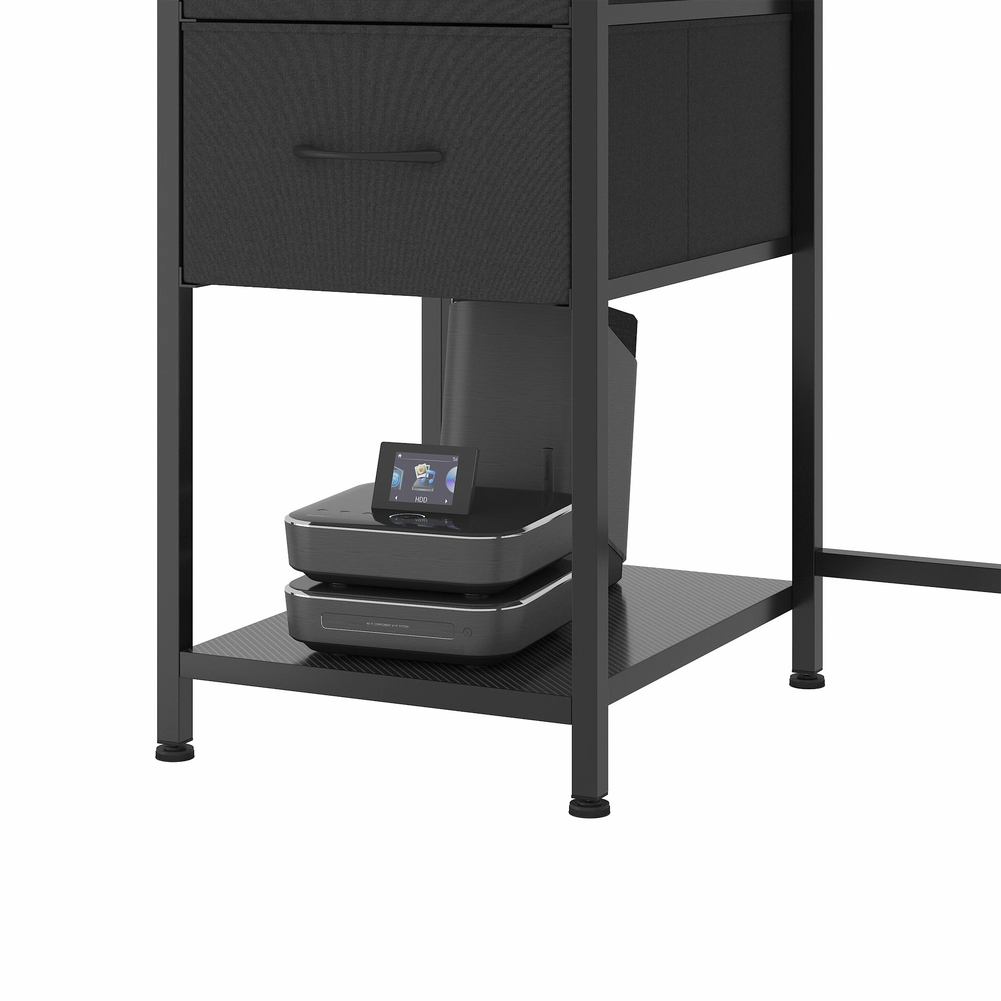 5 Advwin 185cm LED Gaming Desk w/ Power Outlets   Carbon Fiber Computer Desk with PC Stand Shelf & Drawers - Black, 5 of 7
