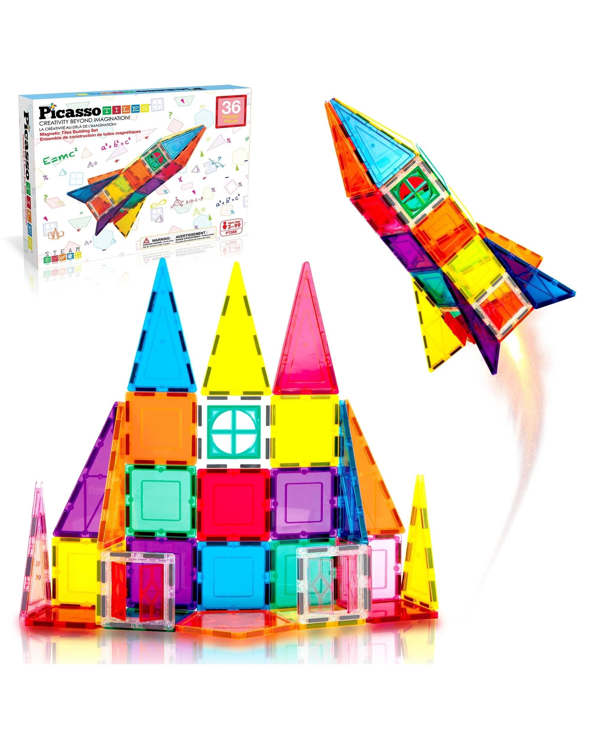 1 PicassoTiles Magnetic Tile Rocket Ship Building Set 36 Pieces, 1 of 9