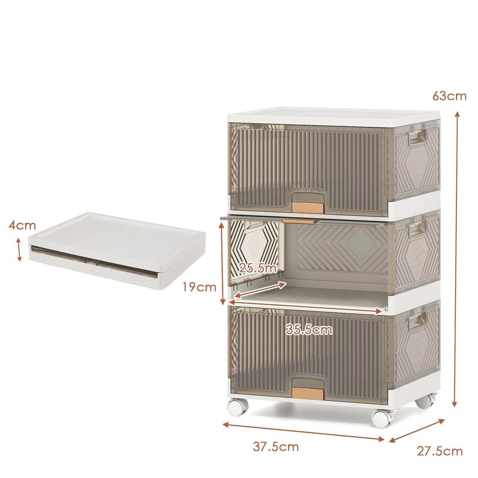 4 Costway 3-Tier Foldable Shoe Boxes Mobile Shoes Rack Organizer w/Flip Doors Storage Cabinet, 4 of 5