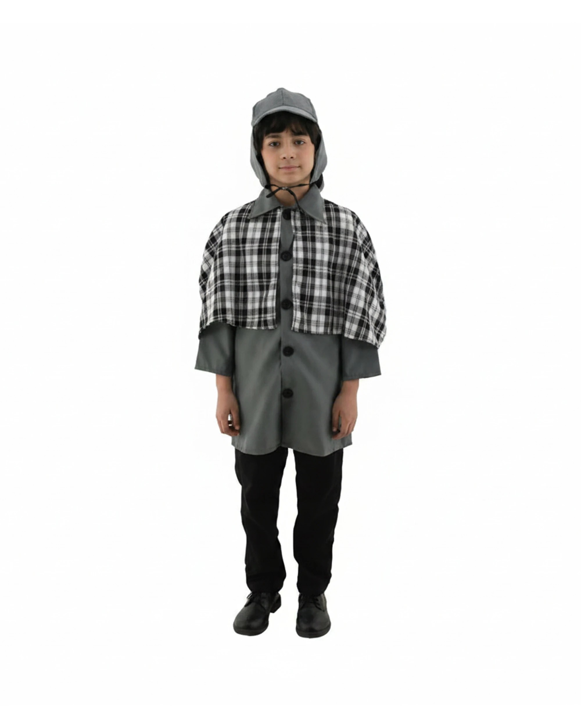 1 Oceana Kids Victorian Detective Costume Plaid X Large 140x62cm - Grey, 1 of 1