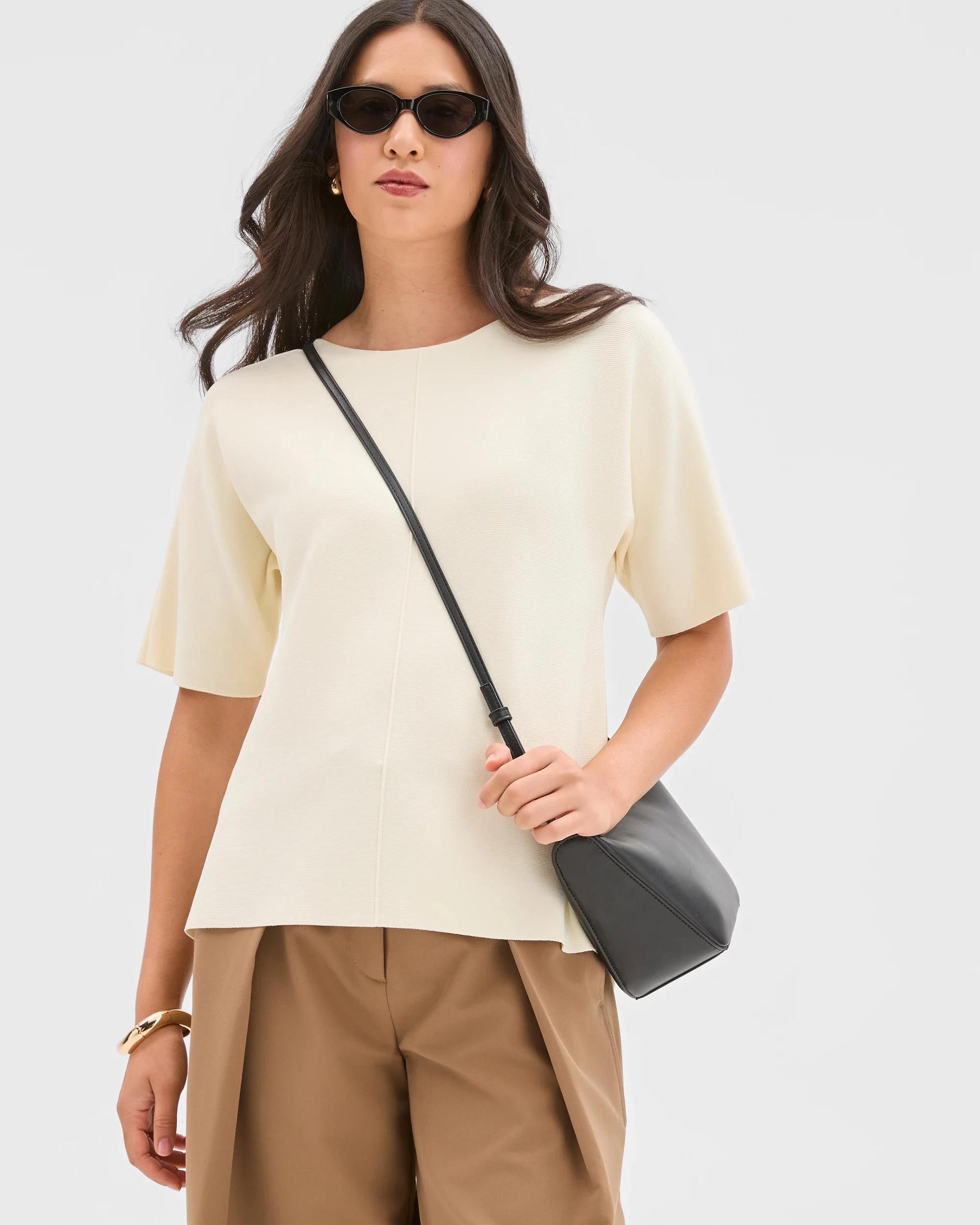 2 Preview Short Sleeve Crepe Knit T-Shirt VANILLA ICE, 2 of 6