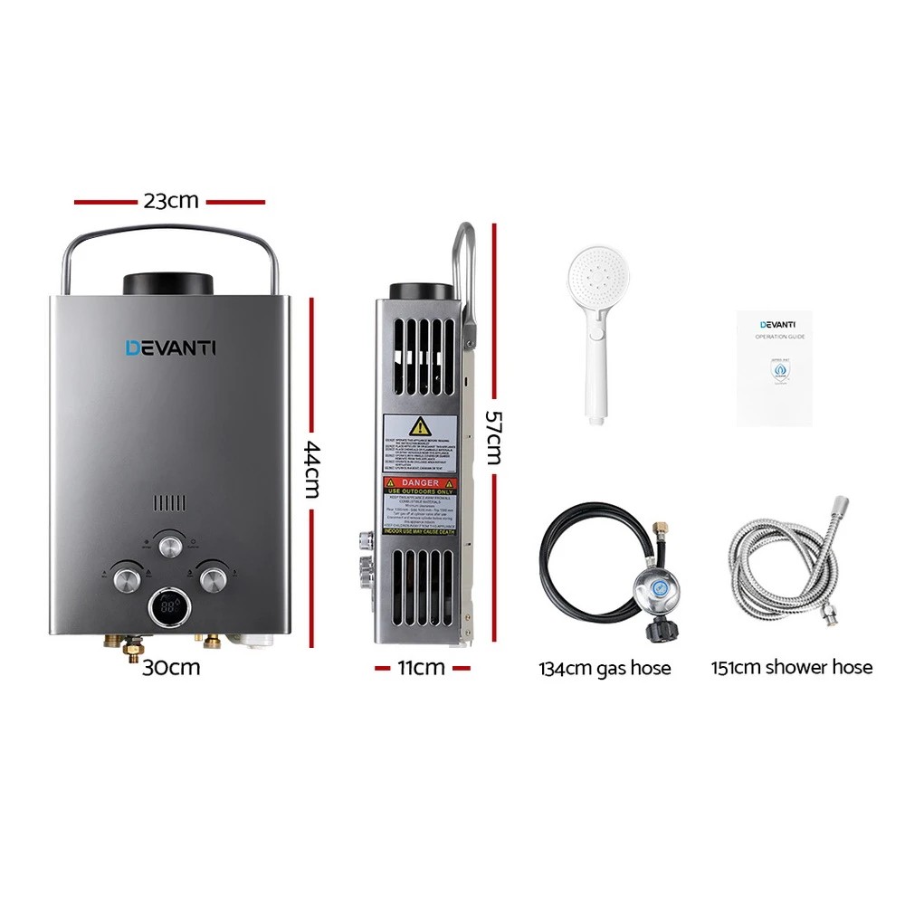 2 Devanti Portable Gas Water Heater LPG System - Beige, 2 of 9