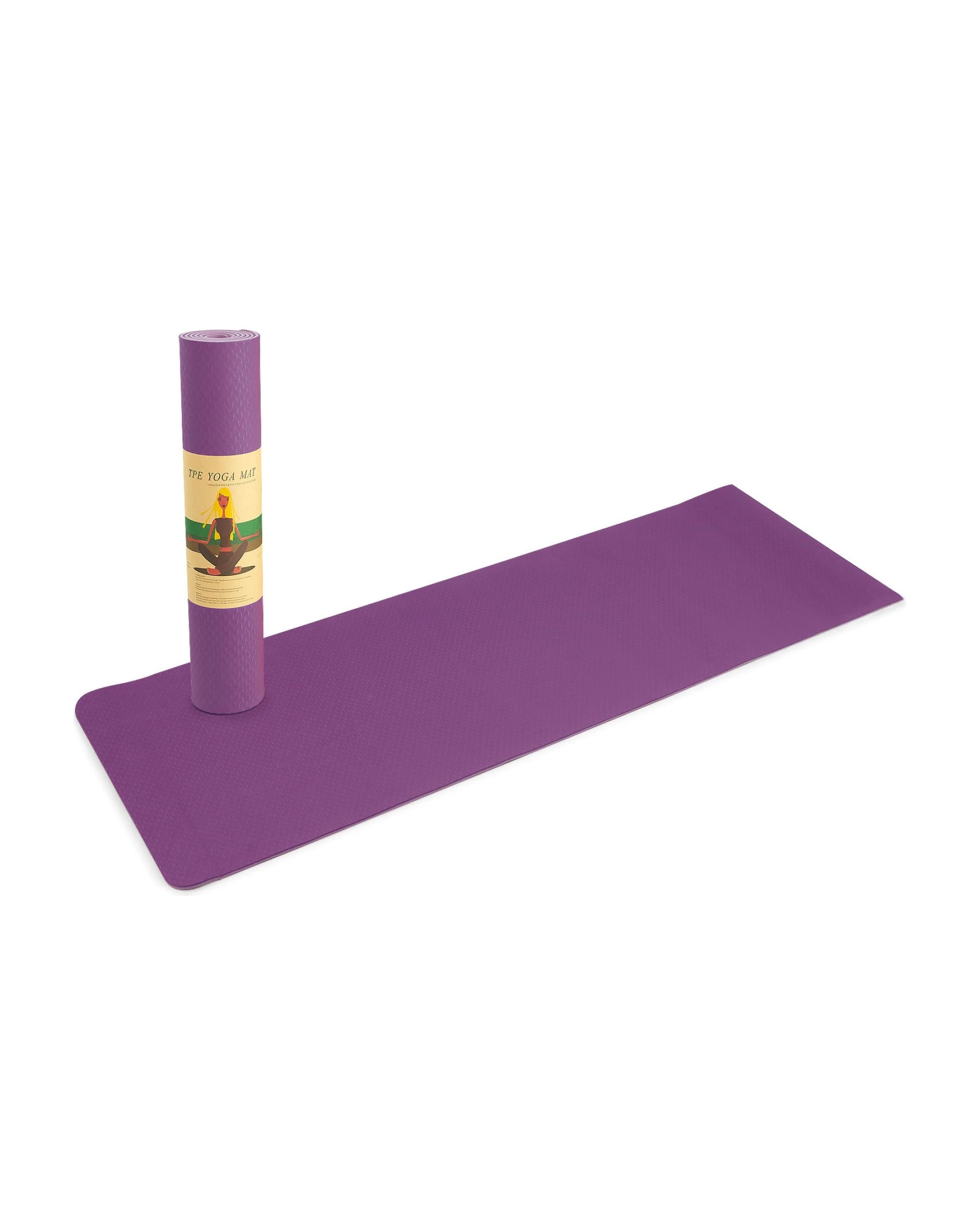 2 Powertrain 8mm Thick Yoga Exercise Mat Home Gym Pilates Fitness Dual Layer TPE - Purple, 2 of 5