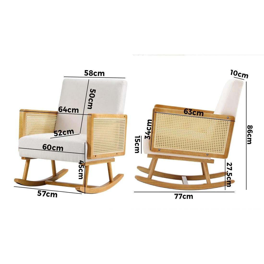 9 Oikiture Rocking Chair Nursing Armchair Linen Accent Chairs Pe Rattan
 - Beige, 9 of 10