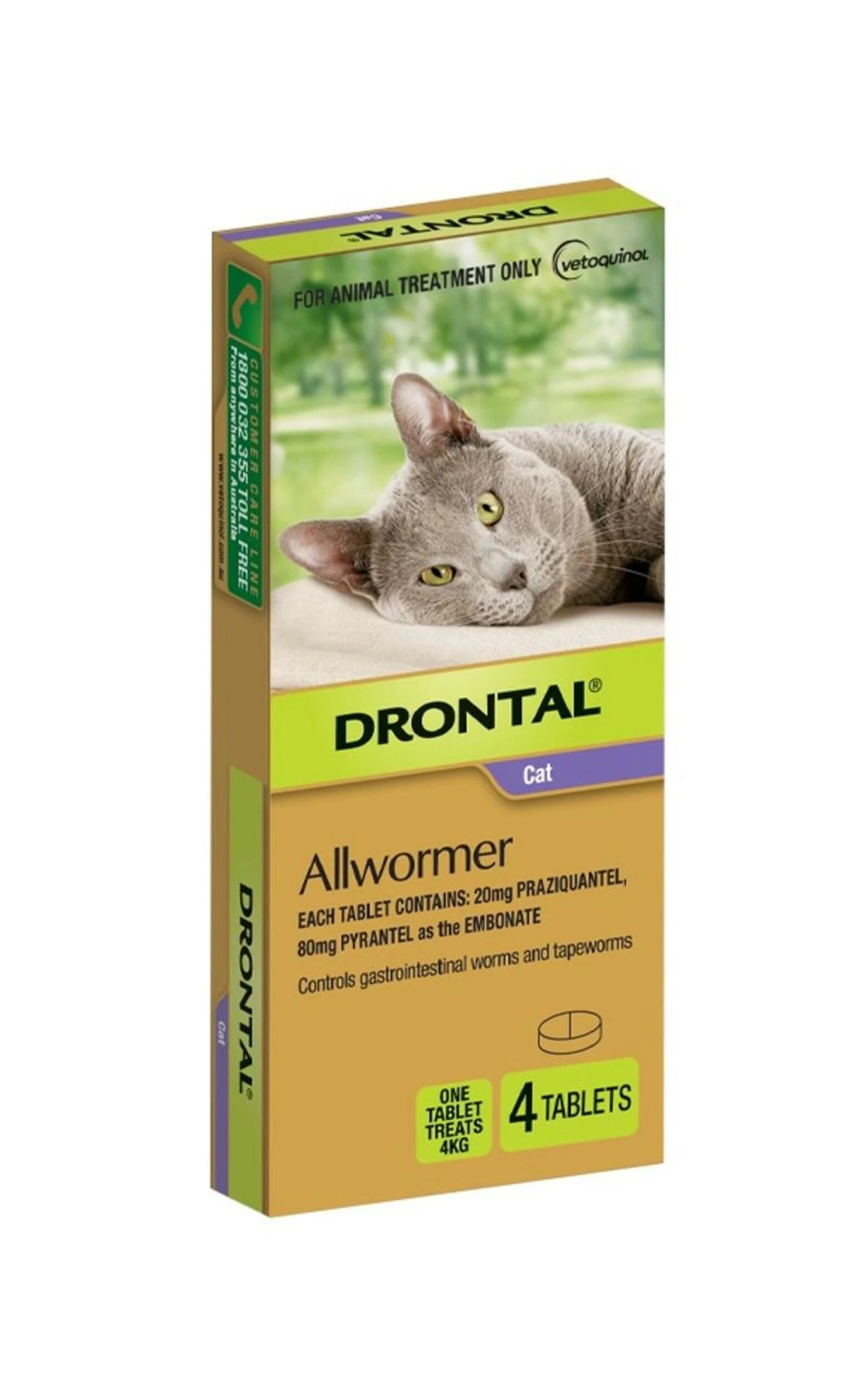 1 Drontal Allwormer Tablets For Cats Up To 4kg - 4 Pack, 1 of 1