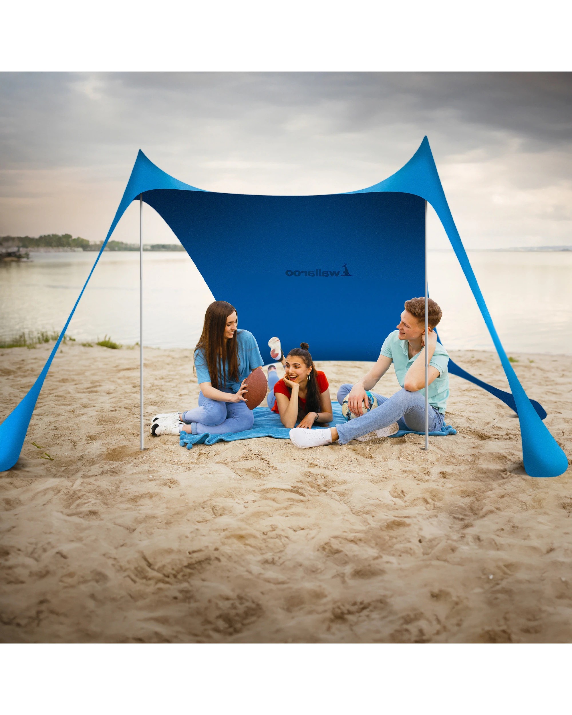 5 Wallaroo 2m x 2m Family Blue Beach Tent Canopy Beach Outdoor Sunshade Polyester - Blue, 5 of 7
