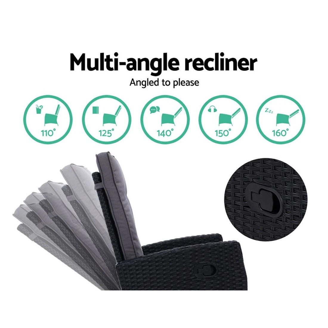 3 Gardeon 2PC Recliner Chairs Sun lounge Wicker Lounger Outdoor Furniture - Black, 3 of 6