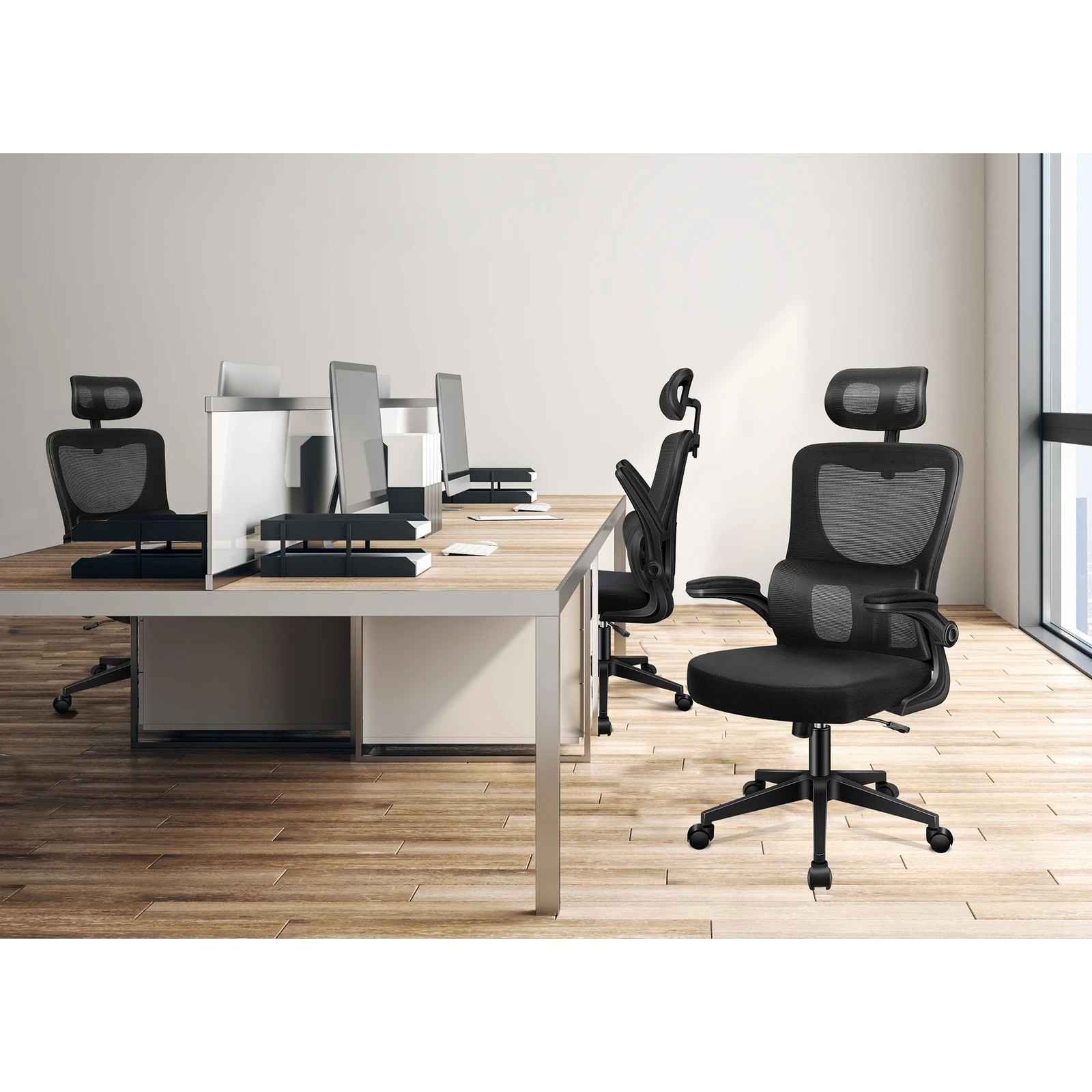 6 Alfordson Mesh Office Chair Executive Computer Fabric Seat Racing Tilt Work - Black, 6 of 10