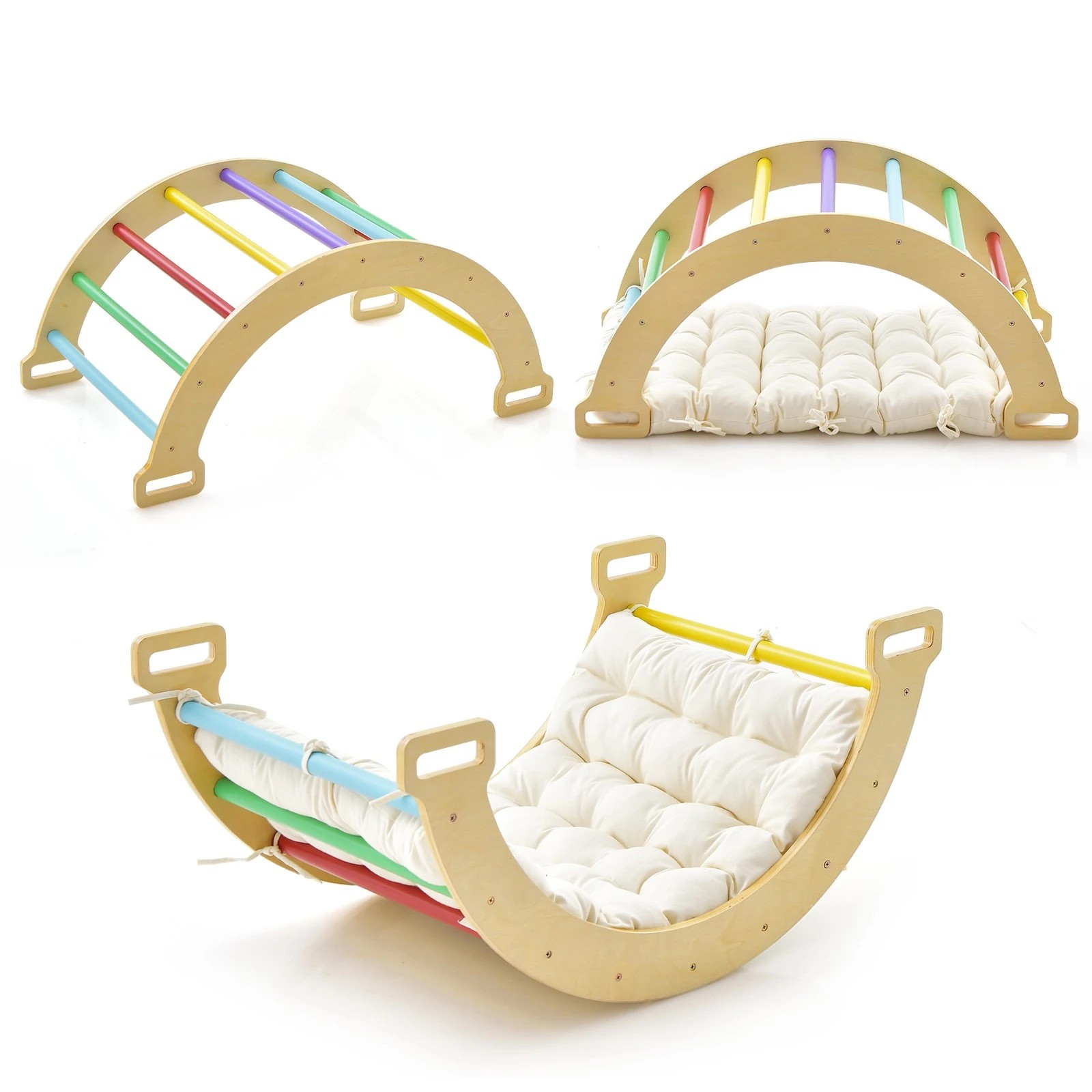 1 Costway Climb Playset Wood Climbing Frame Rocking Seesaw, 1 of 3