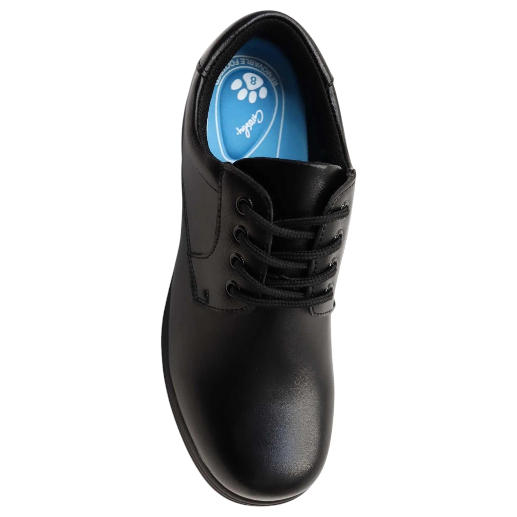 1 Grosby Girls Ellery Leather Lace Up Black School Shoes BLACK, 1 of 4