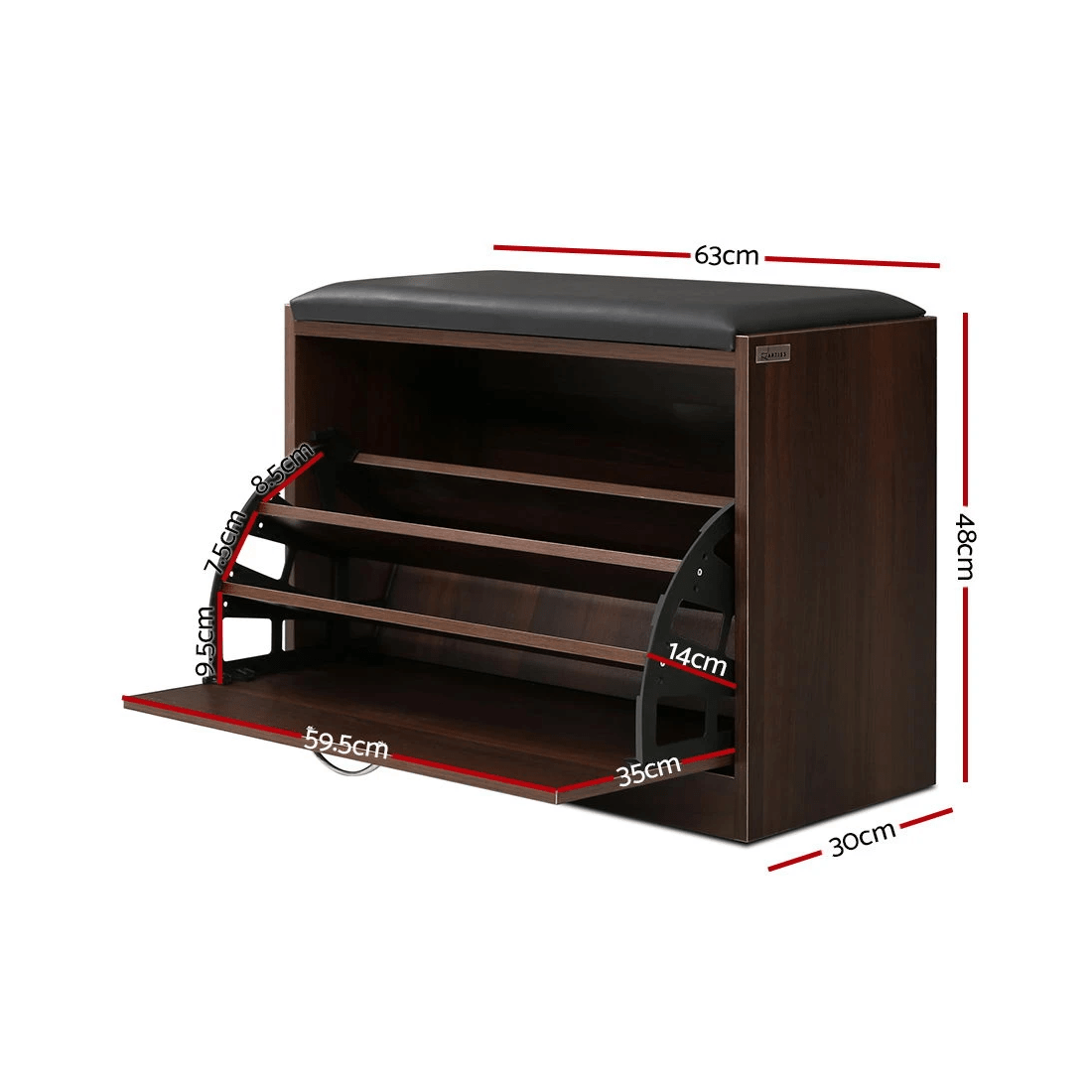 2 Artiss Shoe Rack Cabinet Bench15 Pairs Walnut Kyla - Multi, 2 of 6