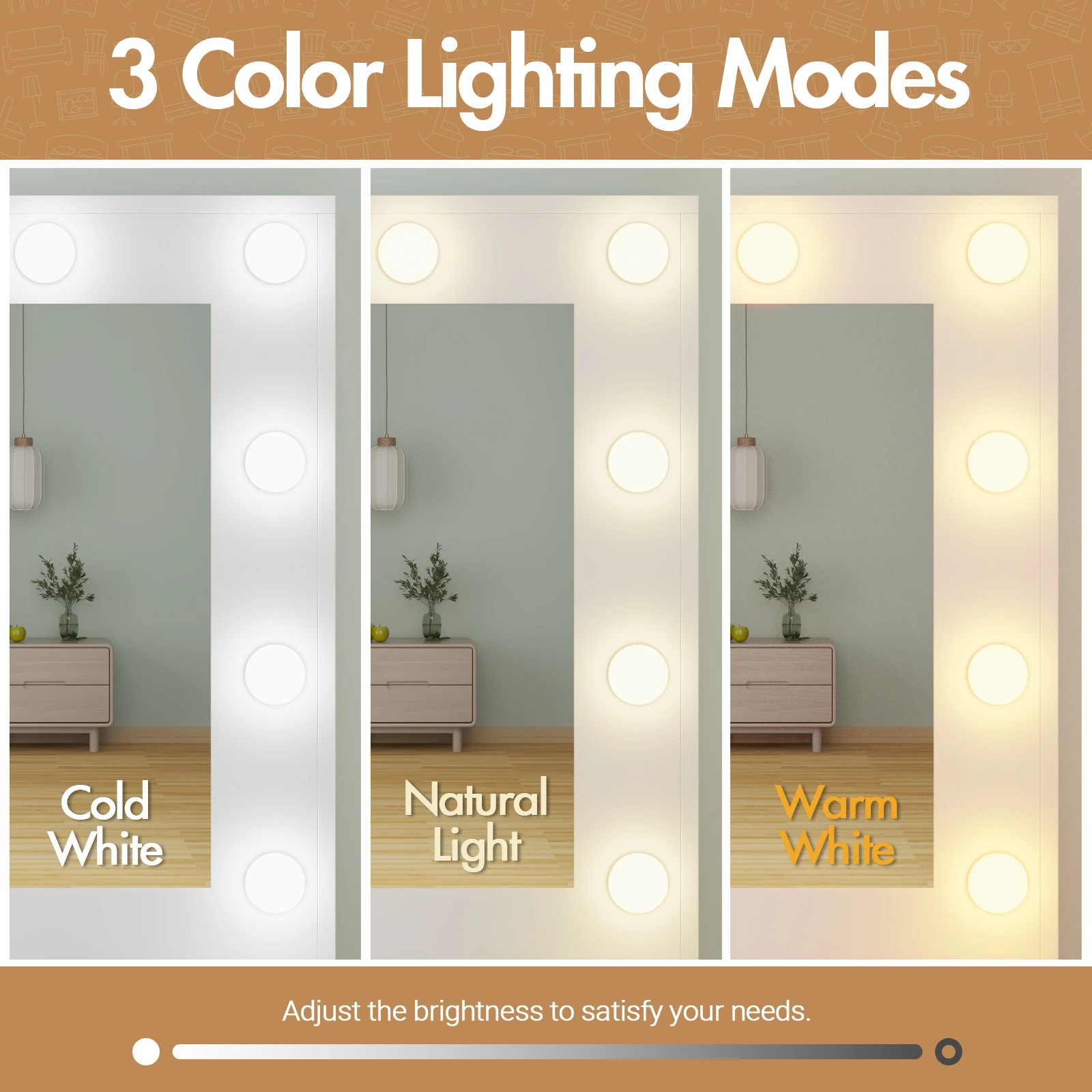 7 Advwin Dressing Table Stool Set With Mirror 12 Led Bulbs Vanity Desk
 - White, 7 of 10