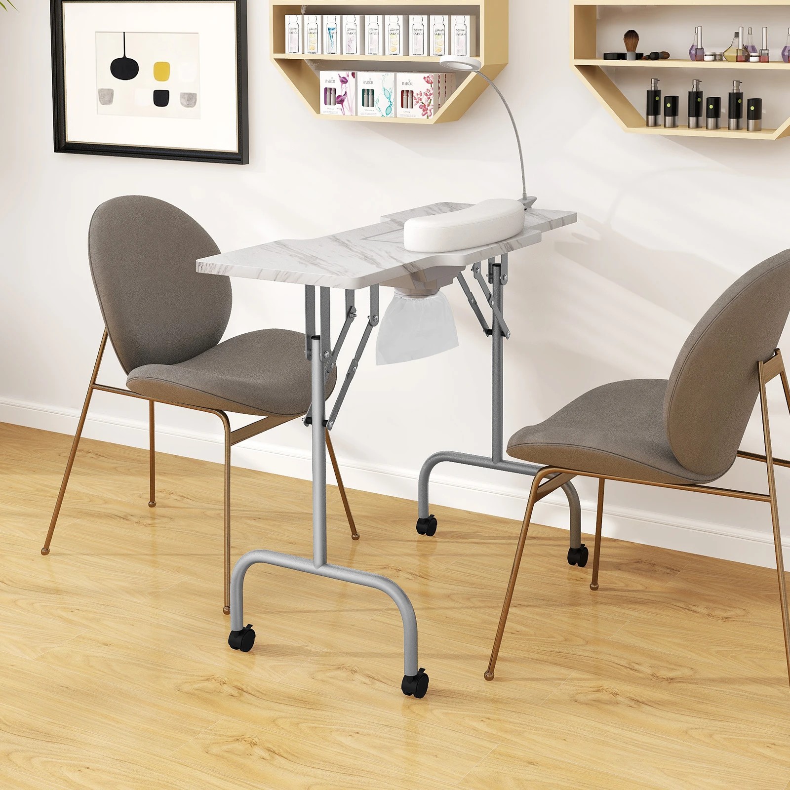 3 Costway Folding Manicure Nail Table w/Electric Dust Collector Nail Tech Desk - White, 3 of 4