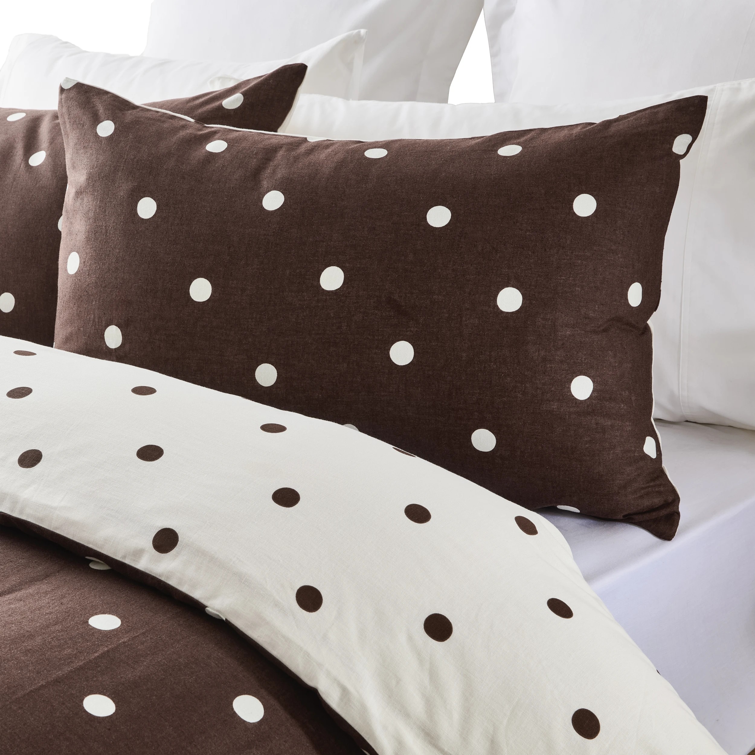 4 Polka Dot Linen Cotton Reversible Quilt Cover Set - Queen Bed, Off White and Chocolate, 4 of 9