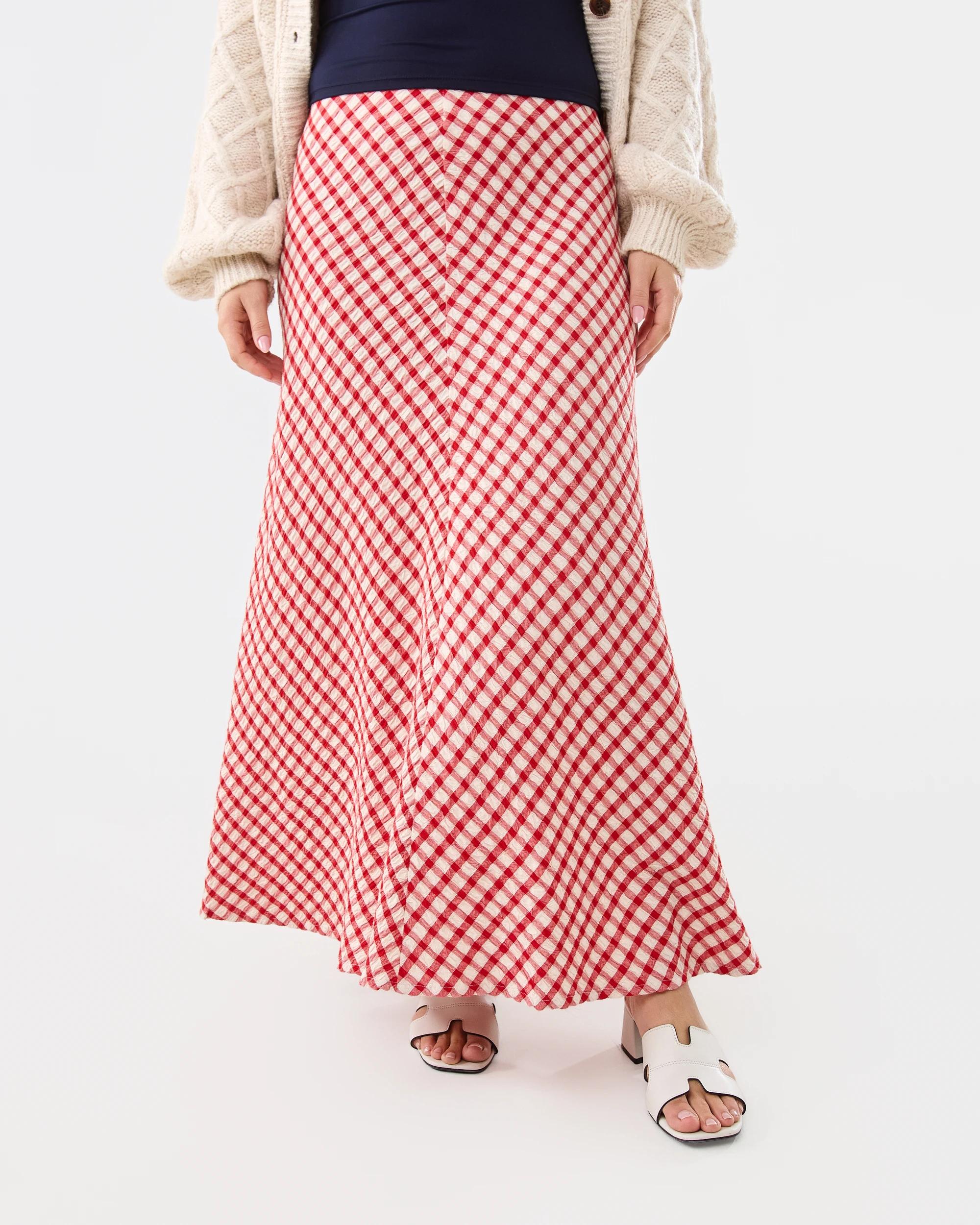 1 A-line Midi Skirt Red Plaid, 1 of 6