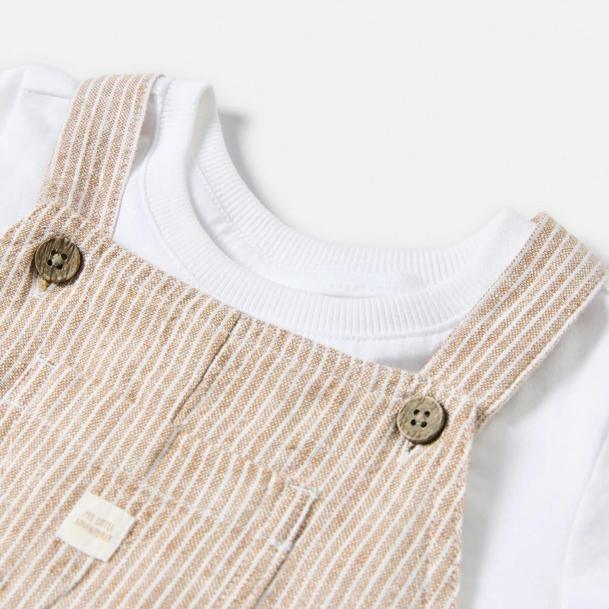 5 Short Sleeve Dungaree Set BROWN STRIPE, 5 of 6
