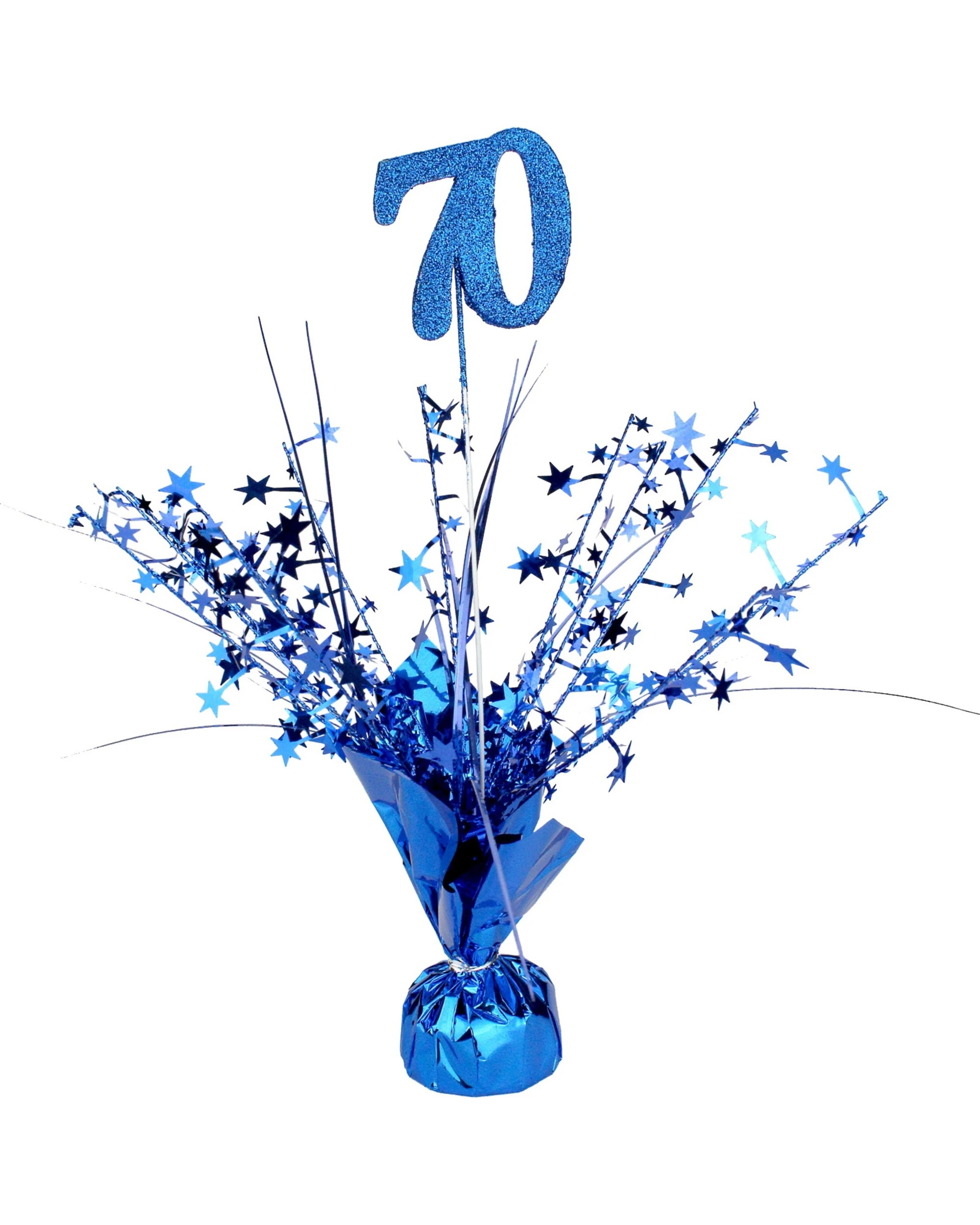 1 Party Maker 70th Birthday Star Foil Spray Centrepiece - Blue, 1 of 1